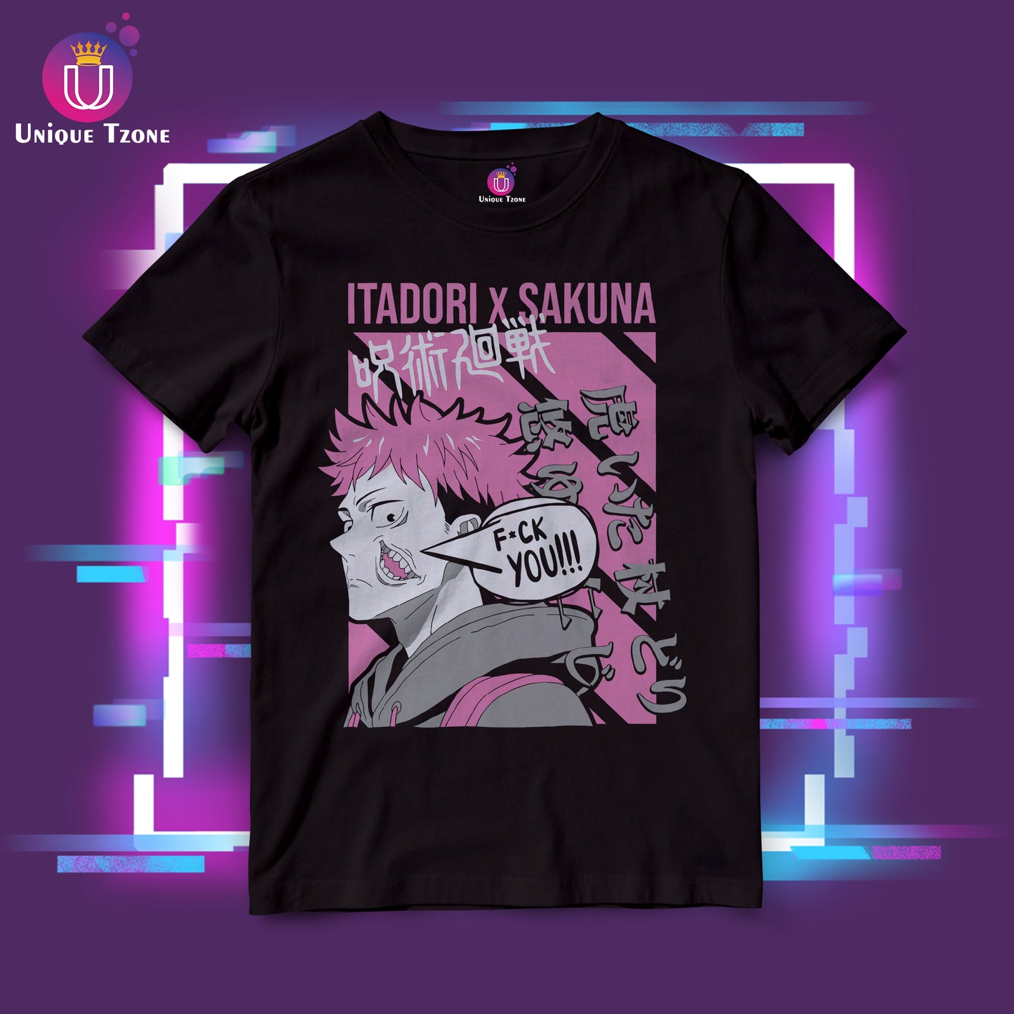 Itadori X Sakuna Anime Graphics Round Neck Half Sleeve Unisex Cotton Tshirt