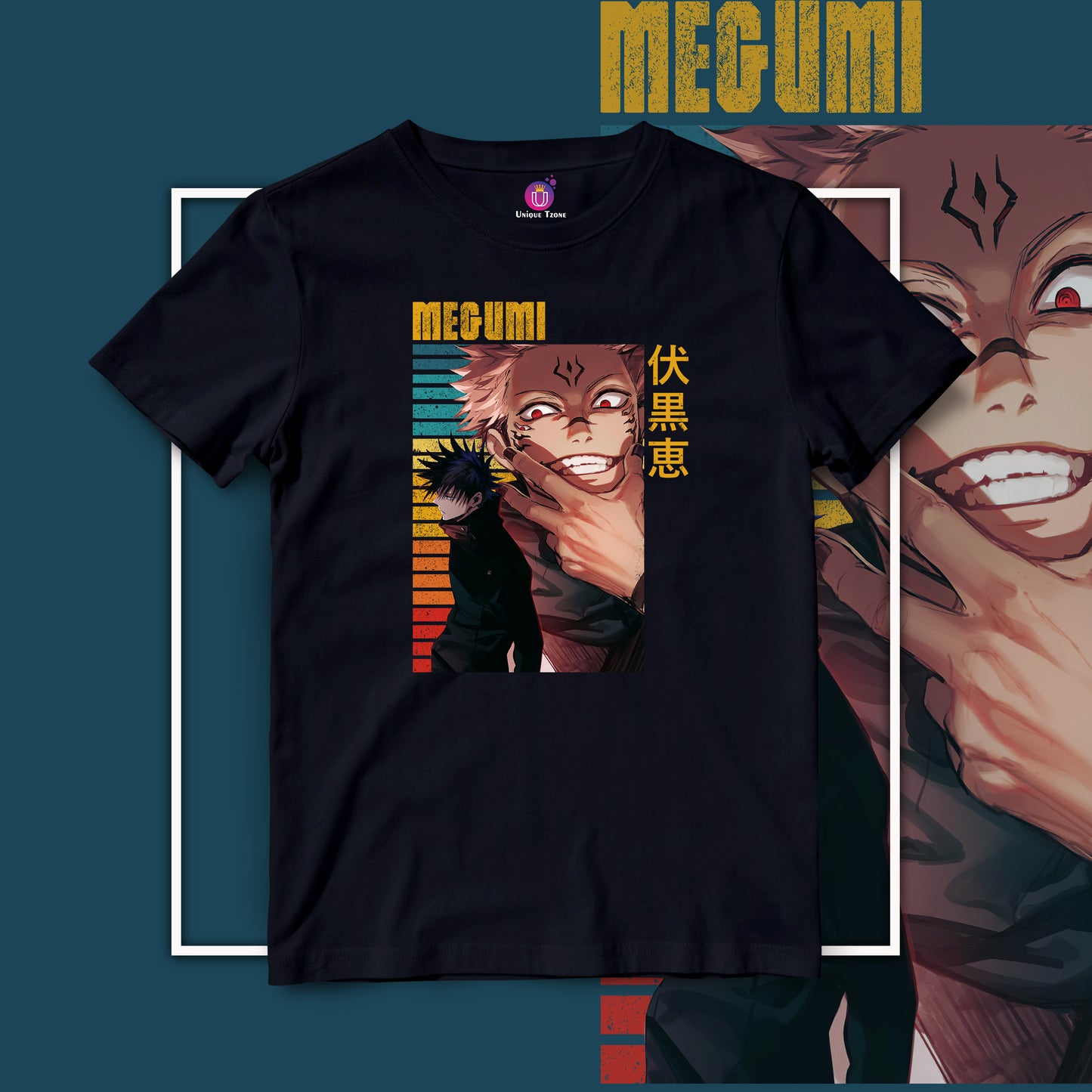 Megumi Jujutsu Kaisen Anime Graphics Half Sleeve Round Neck Cotton Tshirt