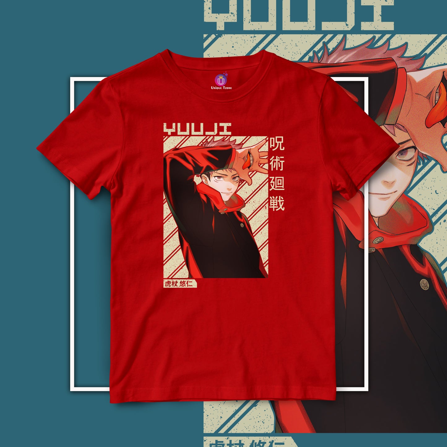 Itadori Yuuji Anime Graphics Half Sleeve Unisex Round Neck Anime Tshirt