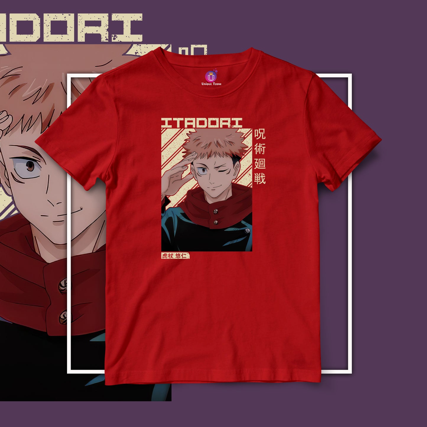Yuuji Itadori Round Neck Half Sleeve Unisex Anime Graphics Tshirt
