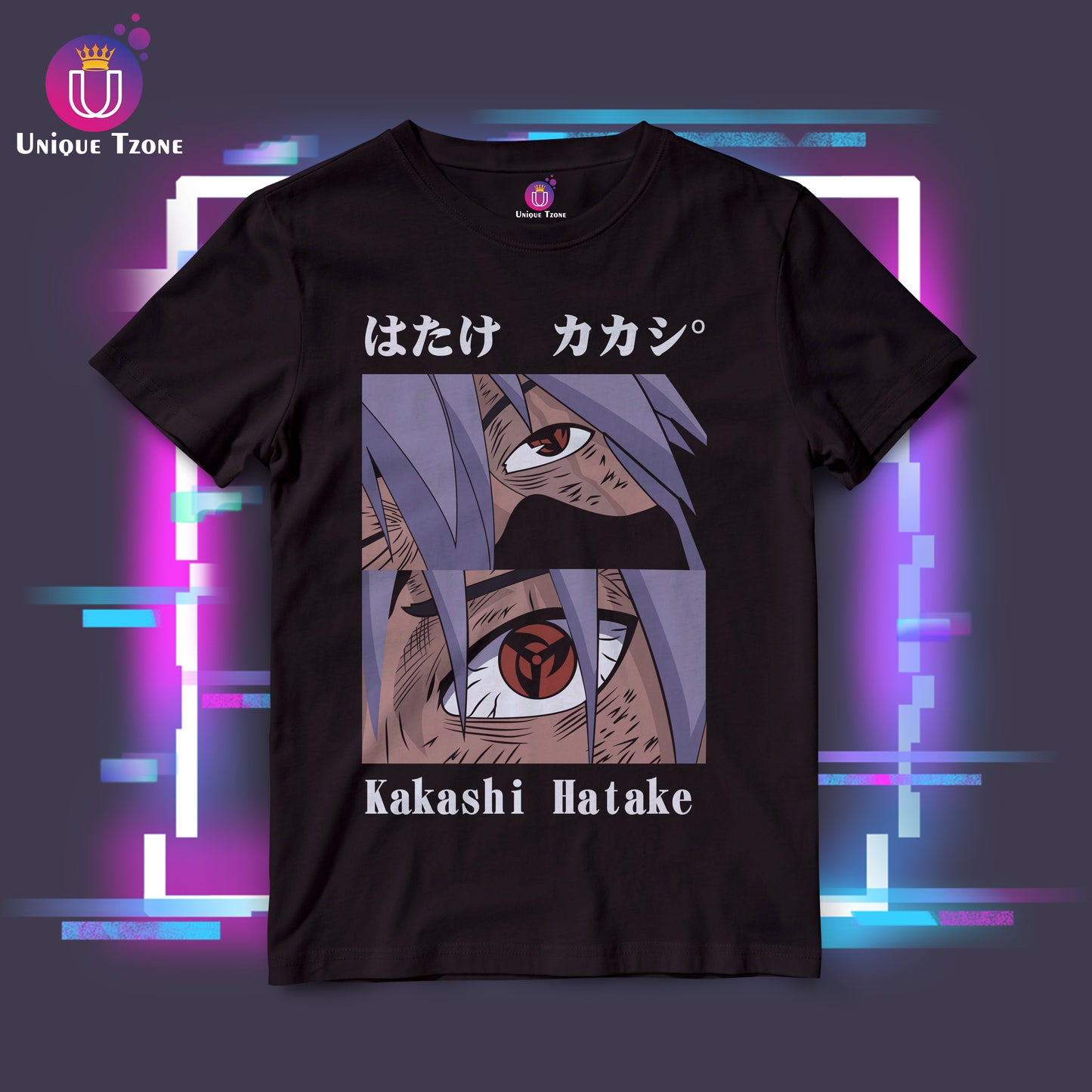 Kakashi Hatake Black Anime Graphics Round Neck Half Sleeve Unisex Tshirt