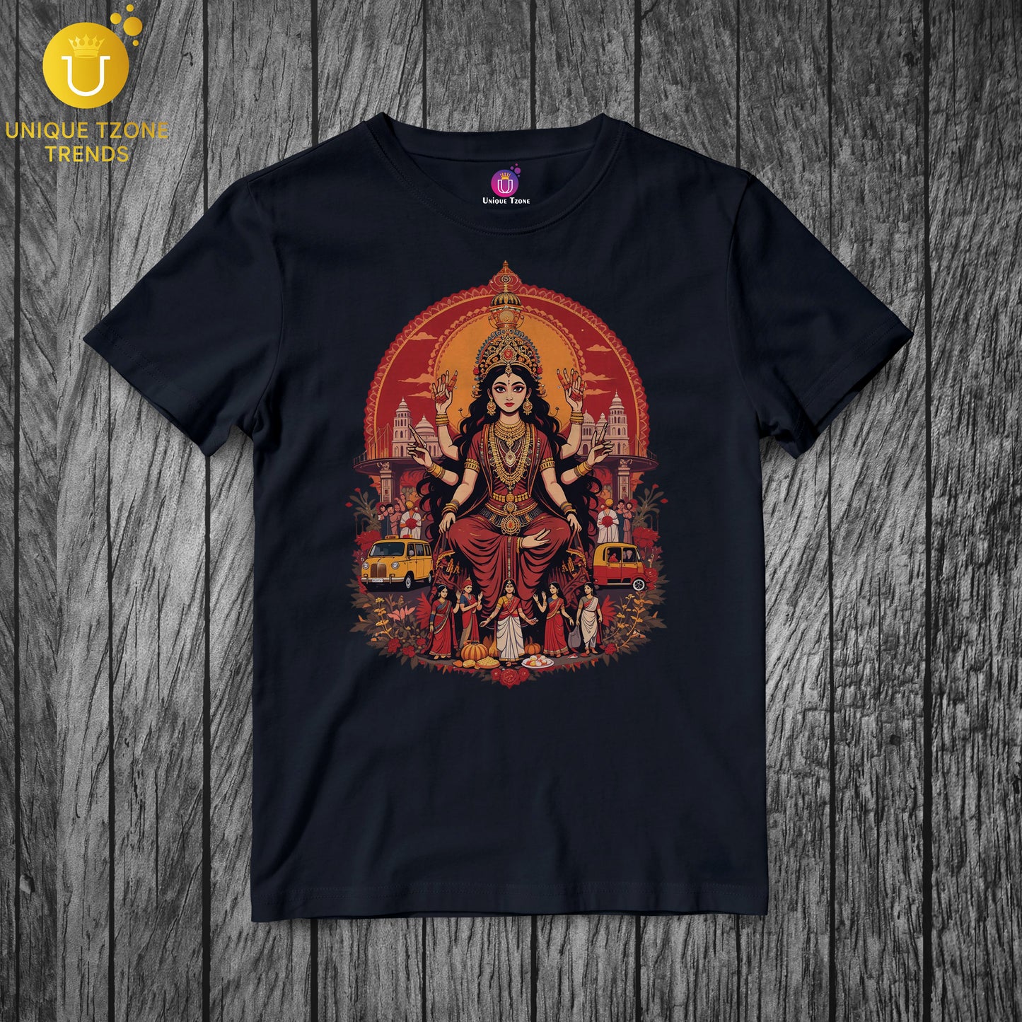 Kolkatar Maa Durga Half Sleeve Round Neck Unisex Pure Cotton Tshirt