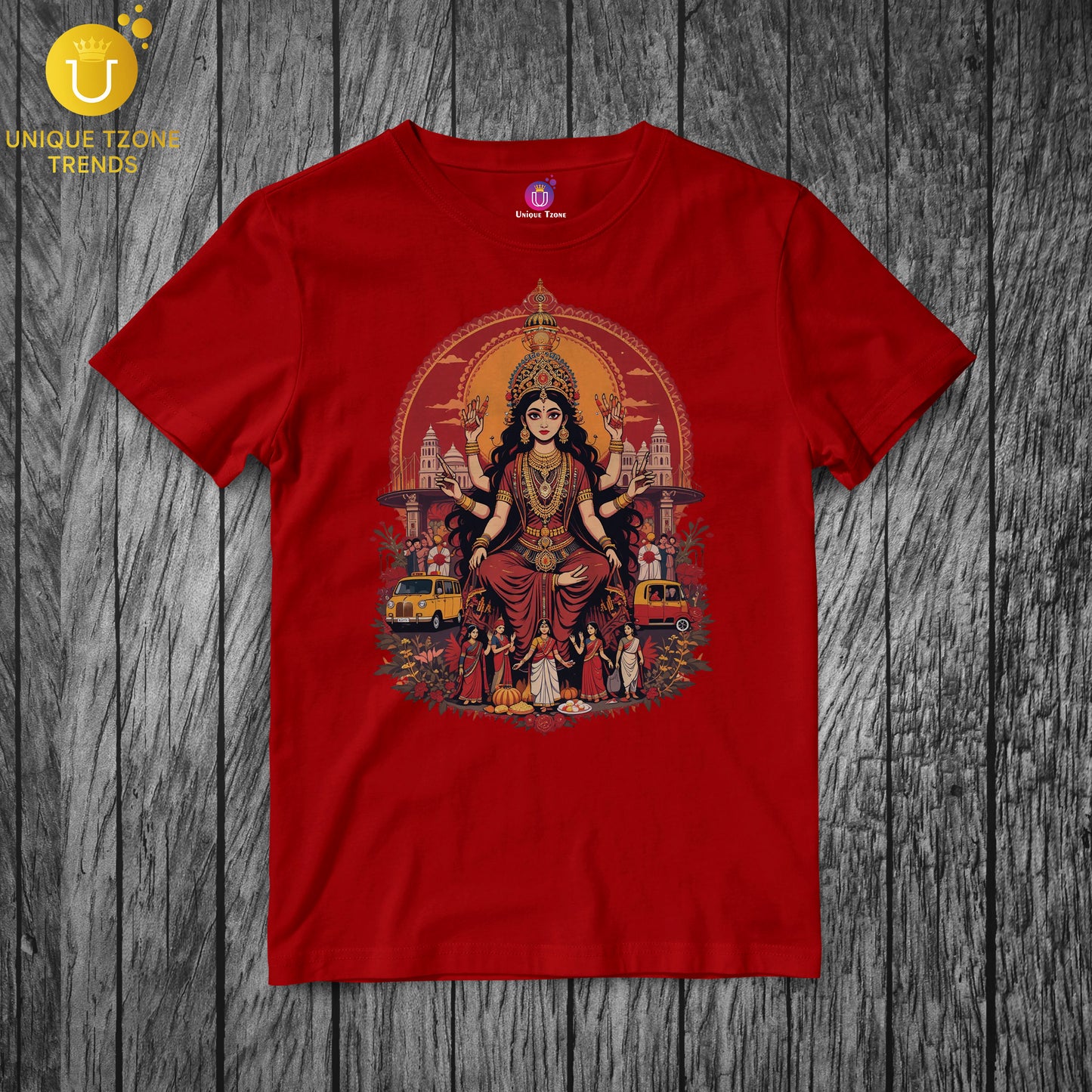 Kolkatar Maa Durga Half Sleeve Round Neck Unisex Pure Cotton Tshirt