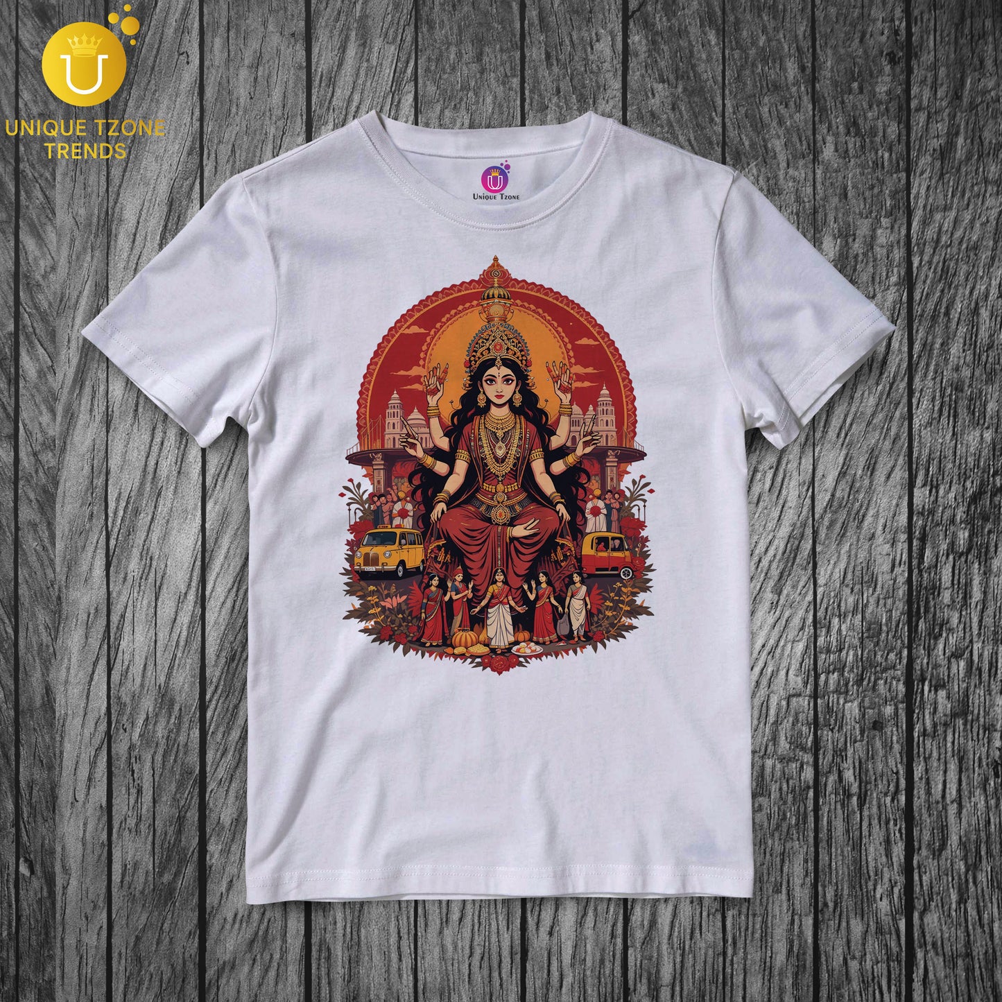 Kolkatar Maa Durga Half Sleeve Round Neck Unisex Pure Cotton Tshirt