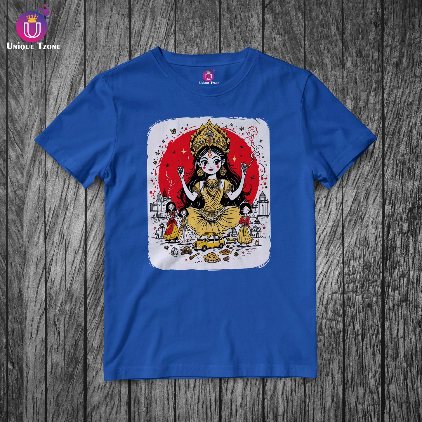 Doodle Style Kolkata Durga Puja Half Sleeve Unisex Cotton Tshirt