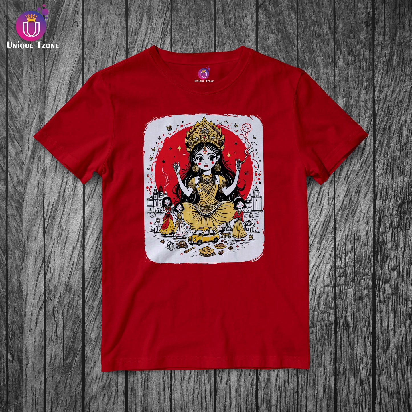Doodle Style Kolkata Durga Puja Half Sleeve Unisex Cotton Tshirt