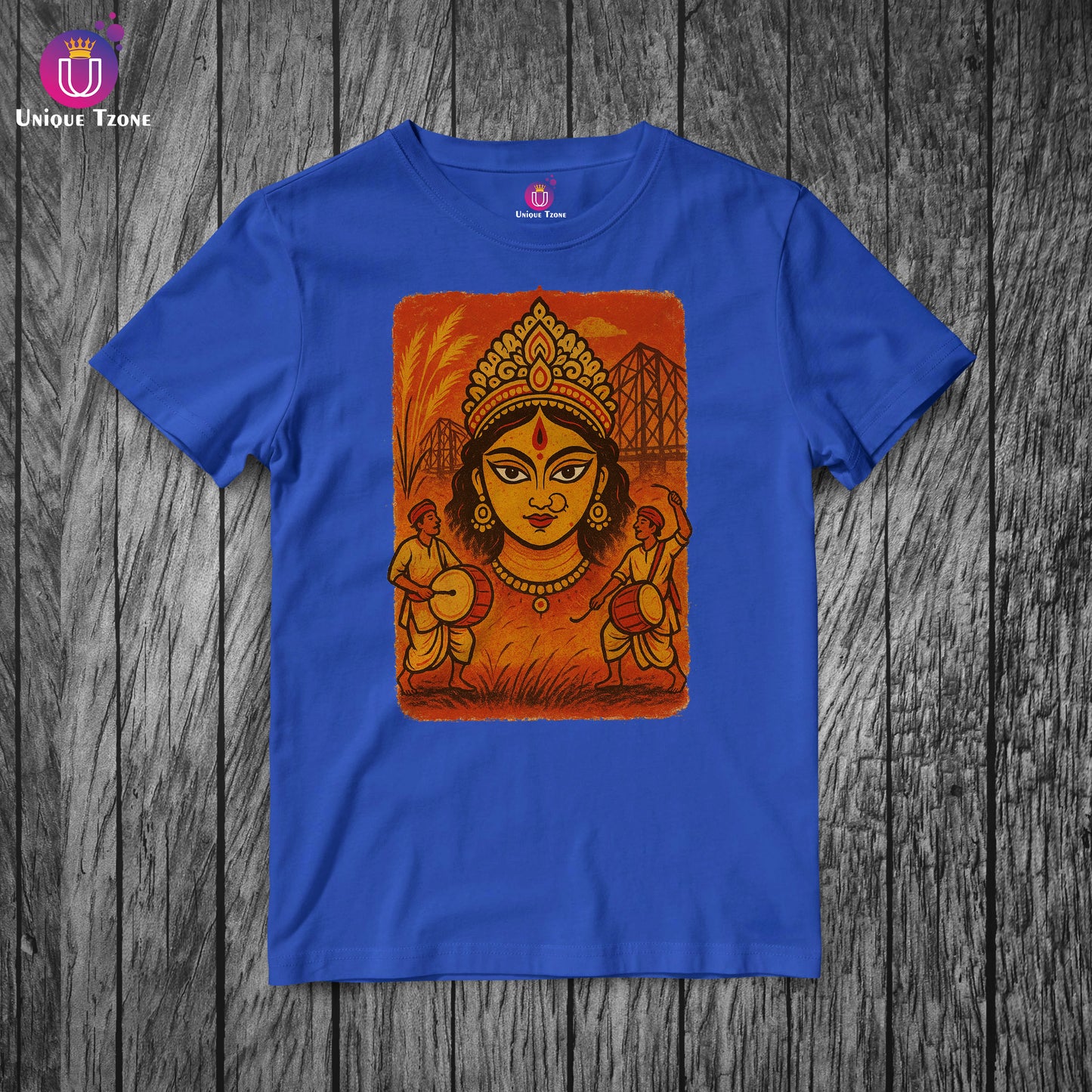 Maa Durga Hand Print Style Half Sleeve Round Neck Unisex Cotton Tshirt