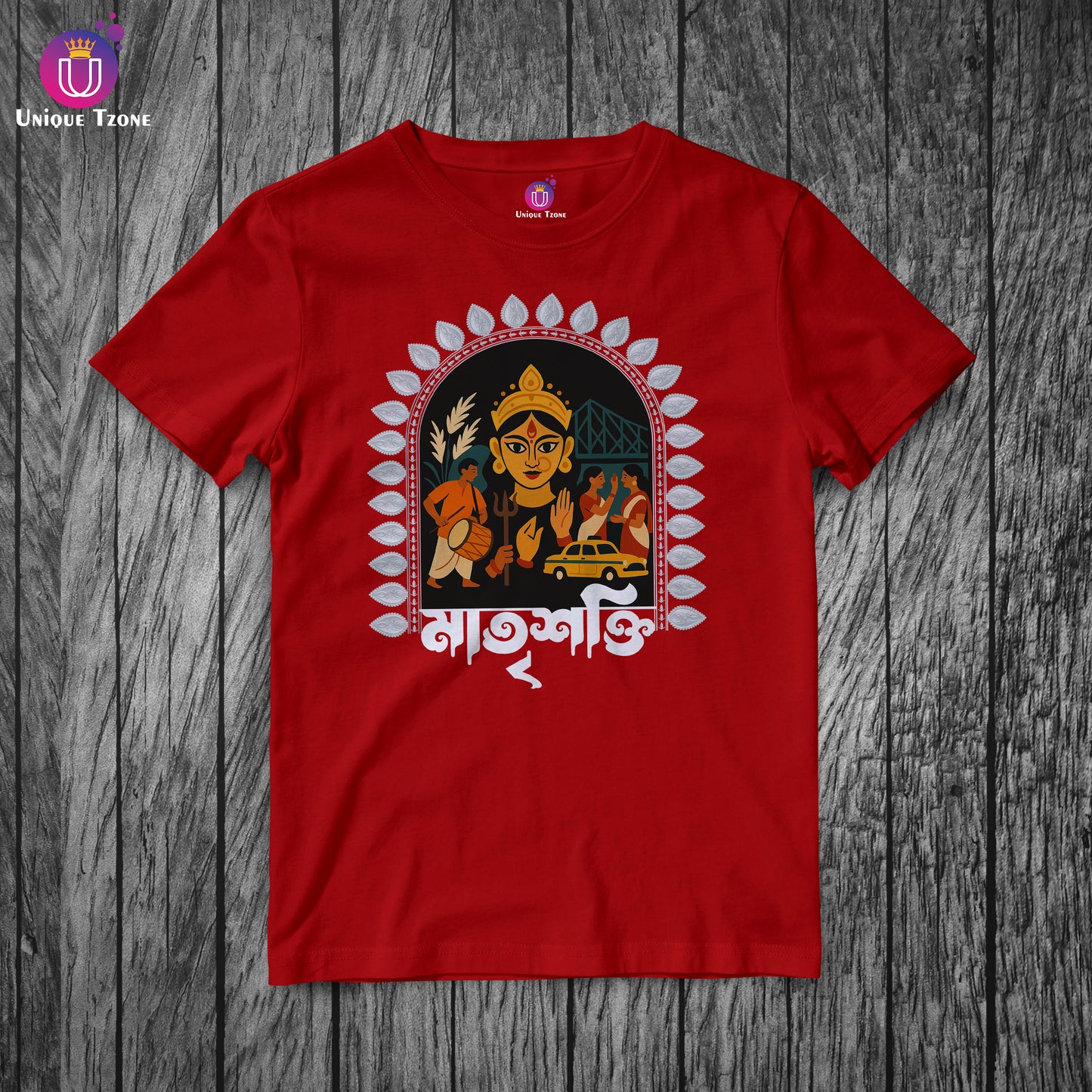 Matri Shakti Durga Maa Bengali Round Neck Half Sleeve Unisex Cotton Tshirt