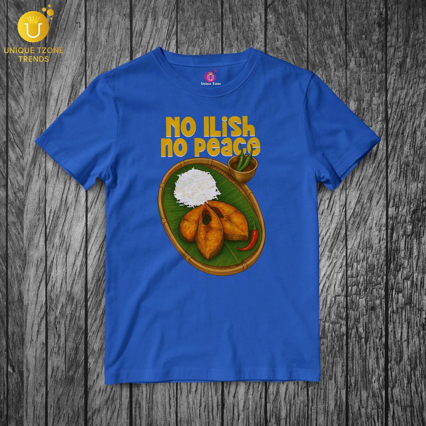 No Ilish No Peace Bengali Graphics Half Sleeve Round Neck Pure Cotton Unisex Tshirt