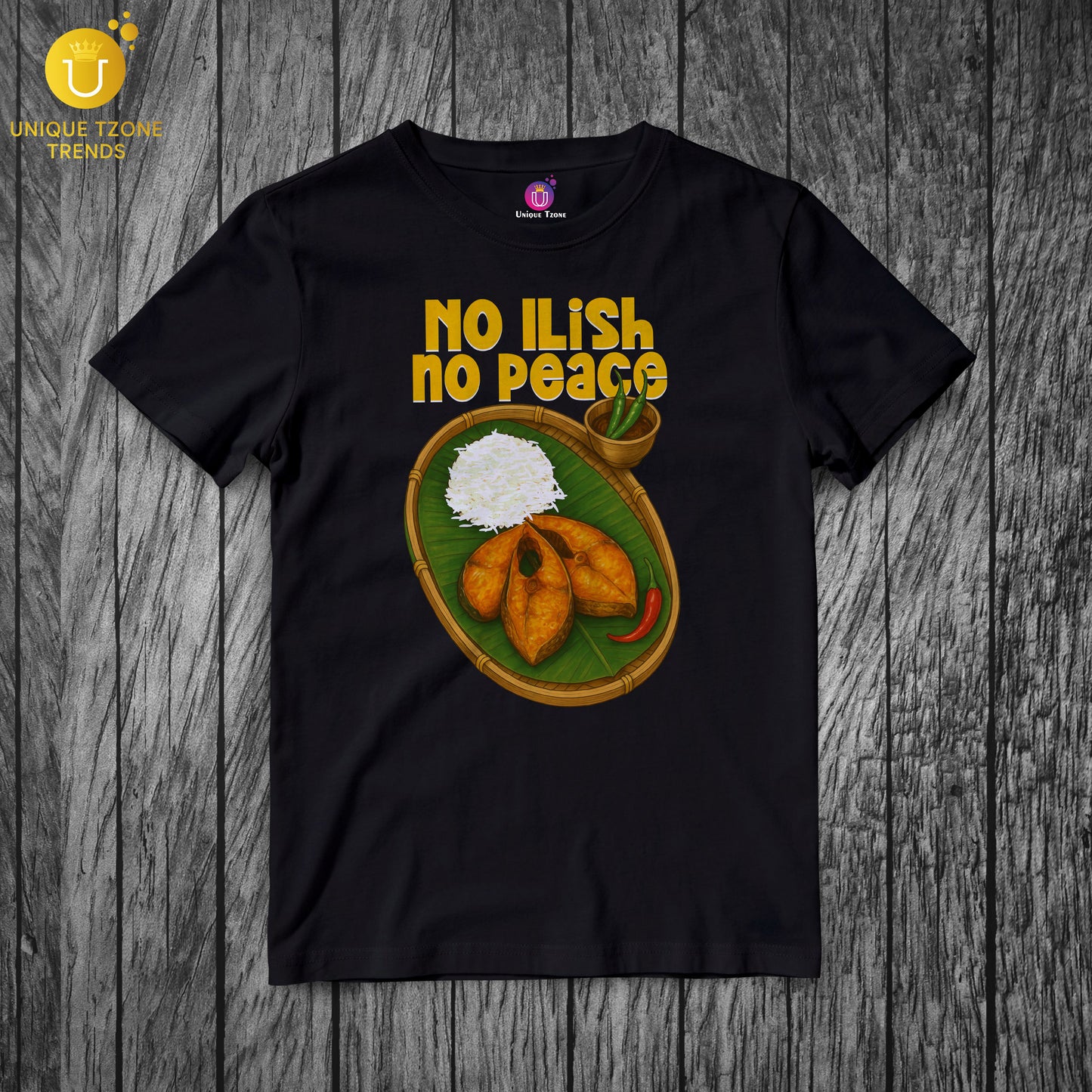 No Ilish No Peace Bengali Graphics Half Sleeve Round Neck Pure Cotton Unisex Tshirt