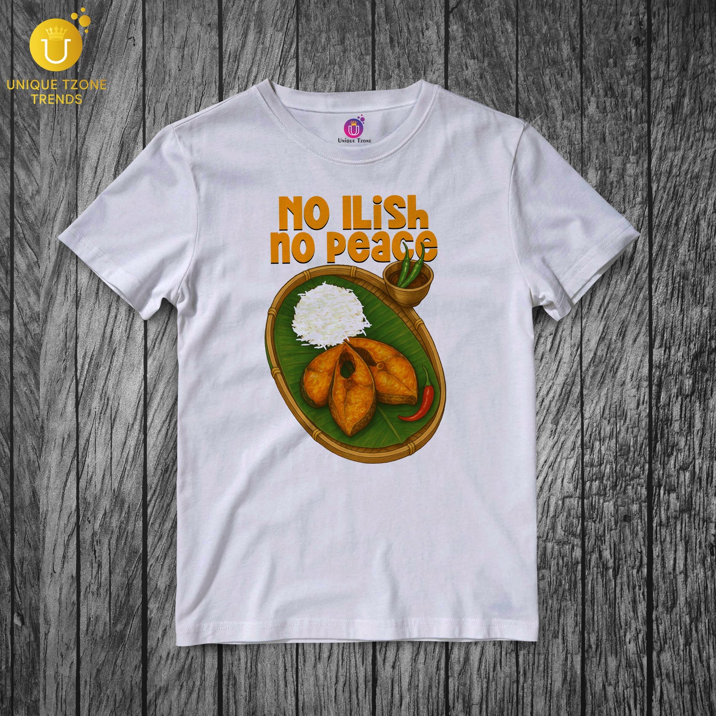 No Ilish No Peace Bengali Graphics Half Sleeve Round Neck Pure Cotton Unisex Tshirt