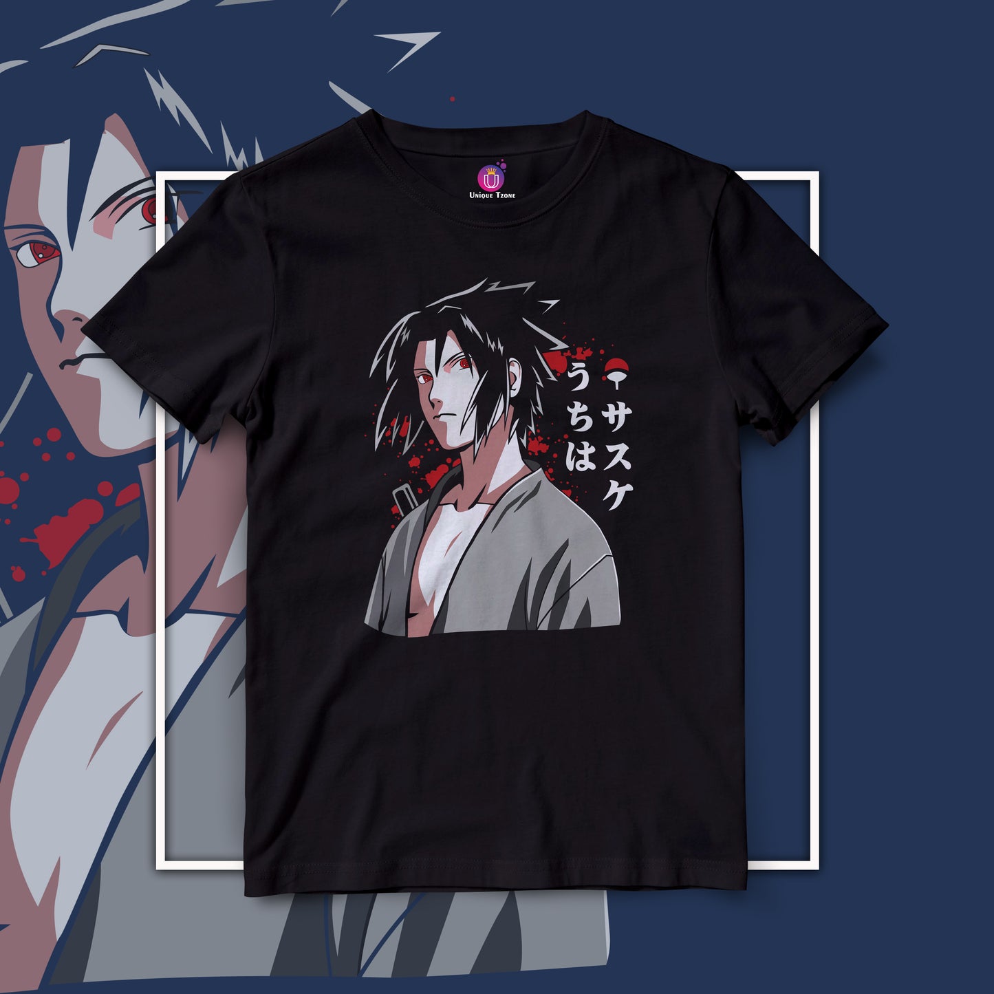 Sasuke Uchiha Anime Graphics Half Sleeve Unisex Cotton Tshirt