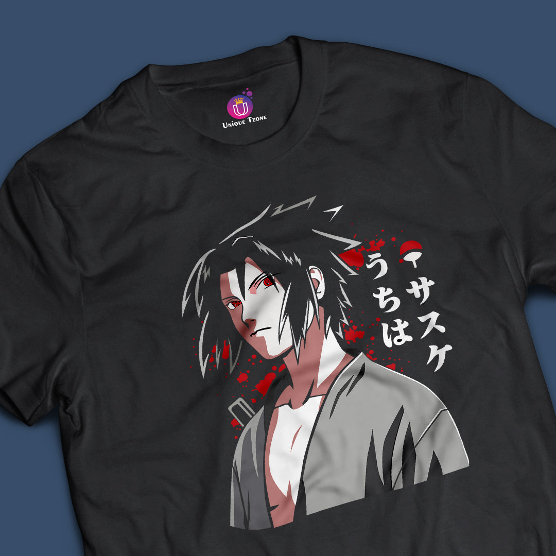Sasuke Uchiha Anime Graphics Half Sleeve Unisex Cotton Tshirt