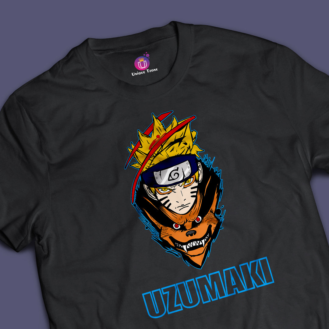 Uzumaki Anime Graphics Half Sleeve Unisex Round Neck Naruto Tshirt