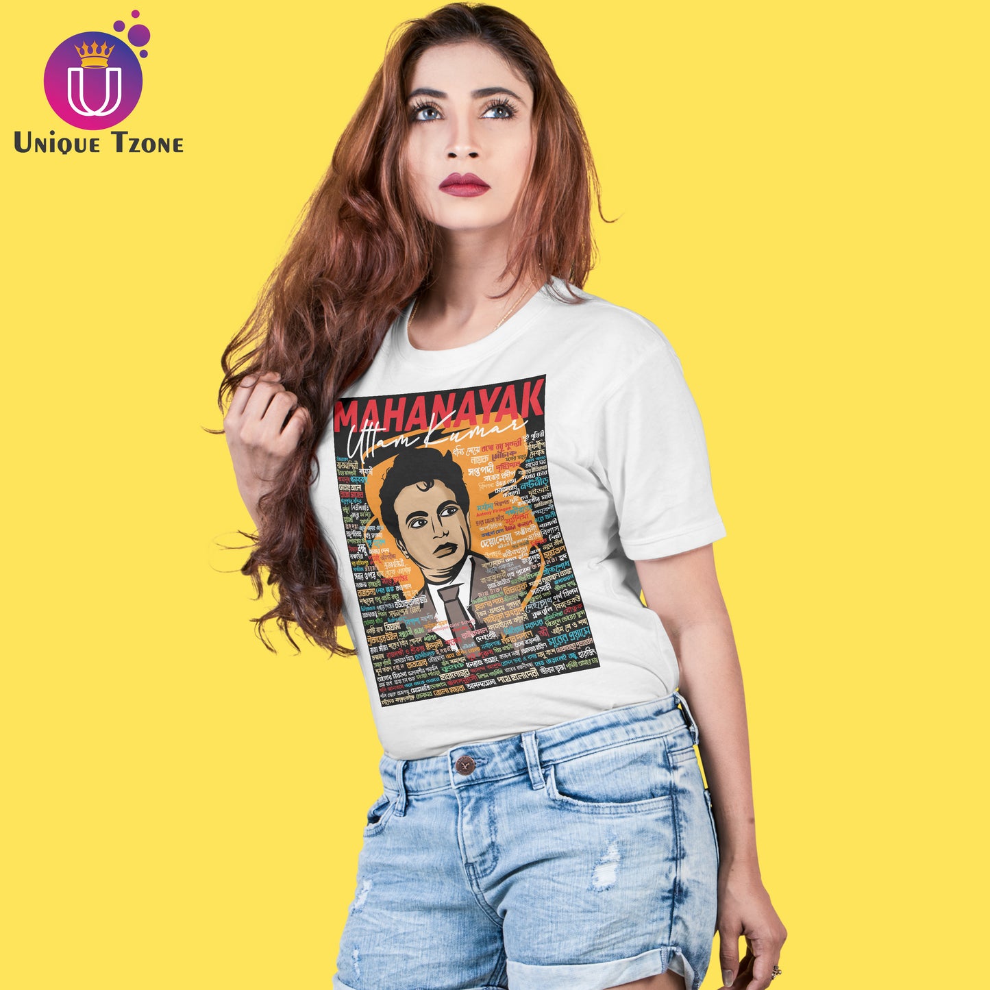 Mohanayok Uttam Kumar Bengali Graphics Round Neck Unisex Pure Cotton Tshirt