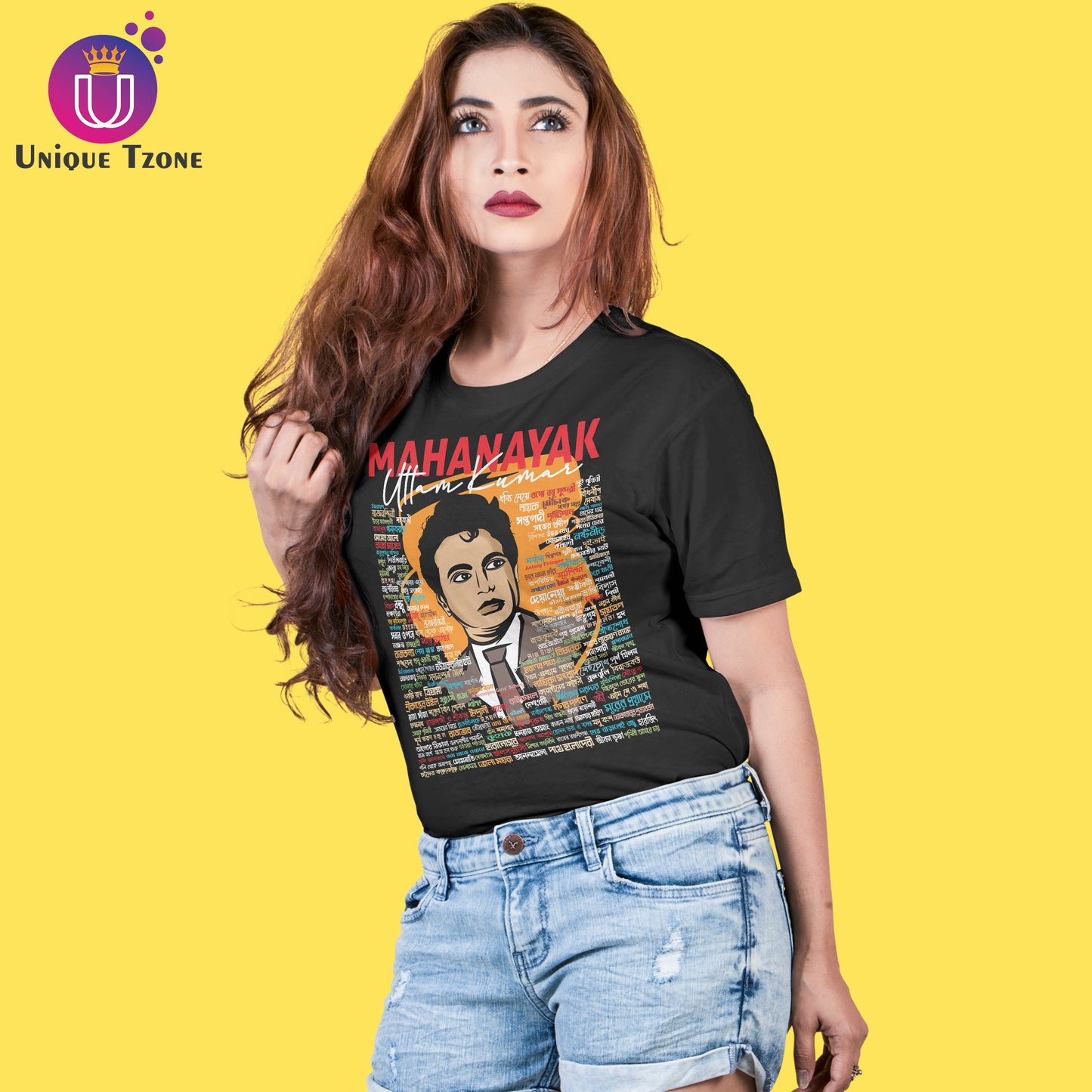 Mohanayok Uttam Kumar Bengali Graphics Round Neck Unisex Pure Cotton Tshirt
