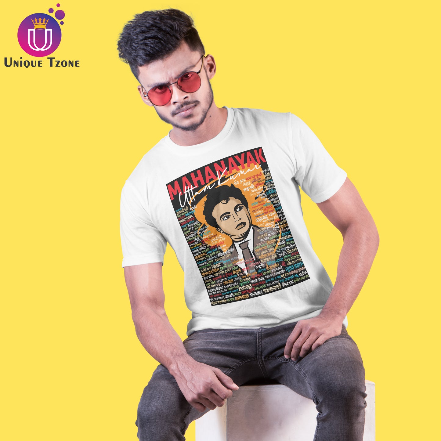 Mohanayok Uttam Kumar Bengali Graphics Round Neck Unisex Pure Cotton Tshirt
