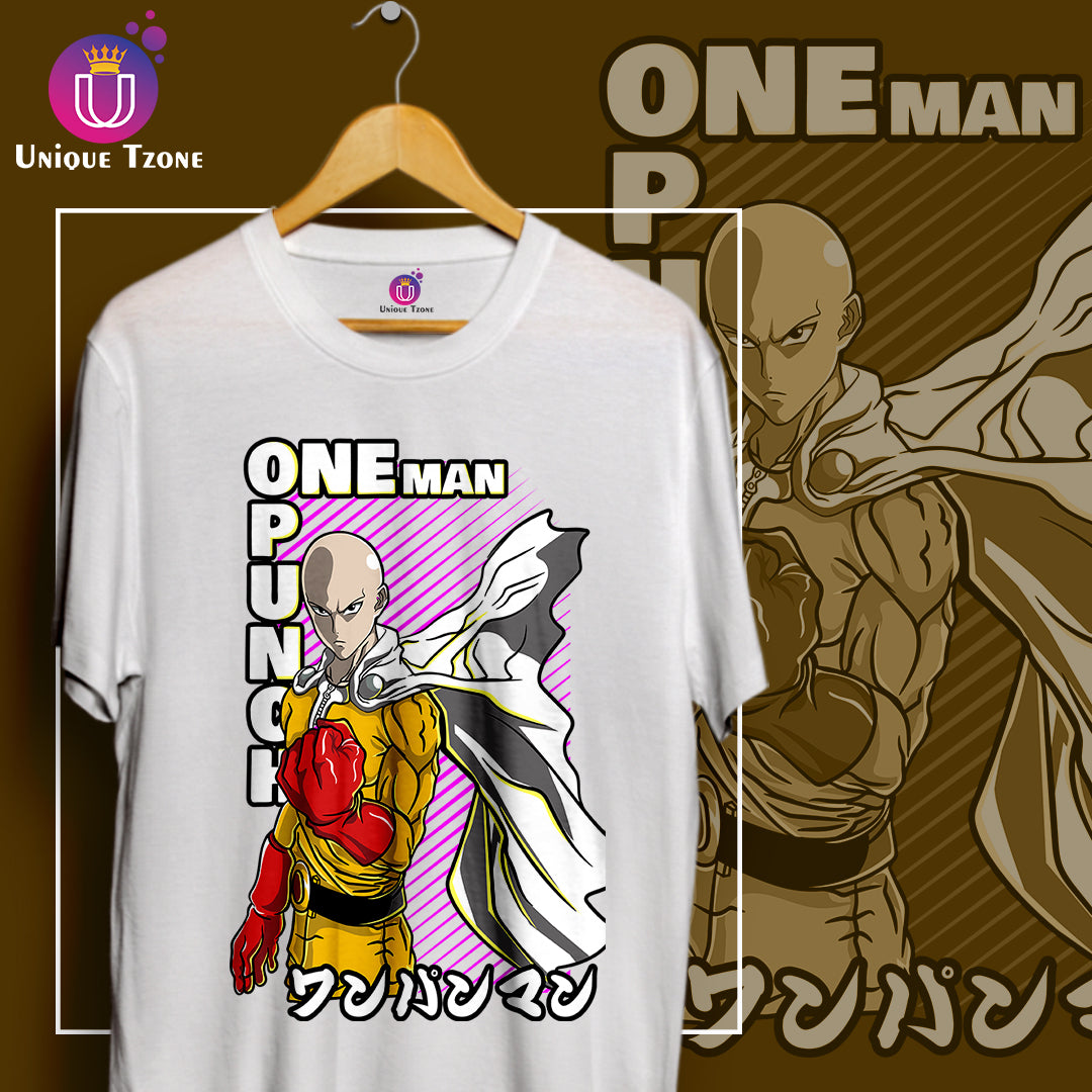 One Punch Man Anime Graphics Round Neck Half Sleeve Unisex Cotton Tshirt