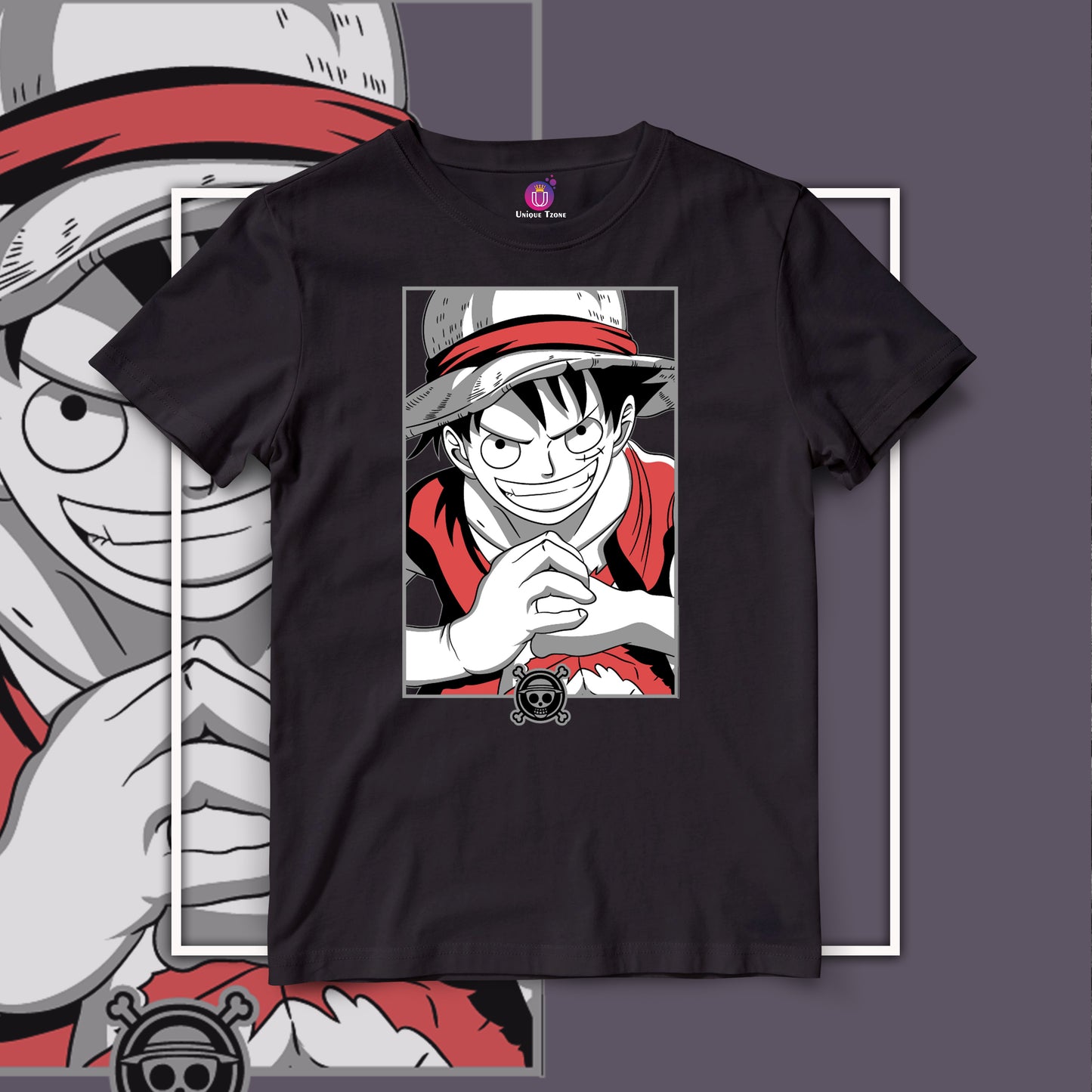 Happy Luffy One Piece Half Sleeve Round Neck Unisex Anime Tshirt