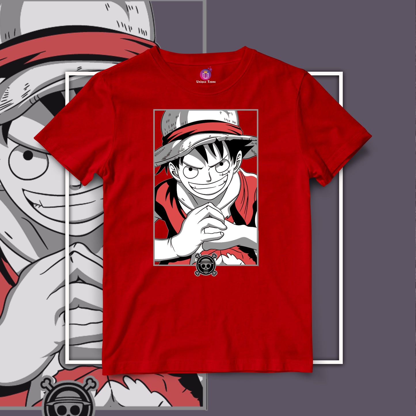 Happy Luffy One Piece Half Sleeve Round Neck Unisex Anime Tshirt