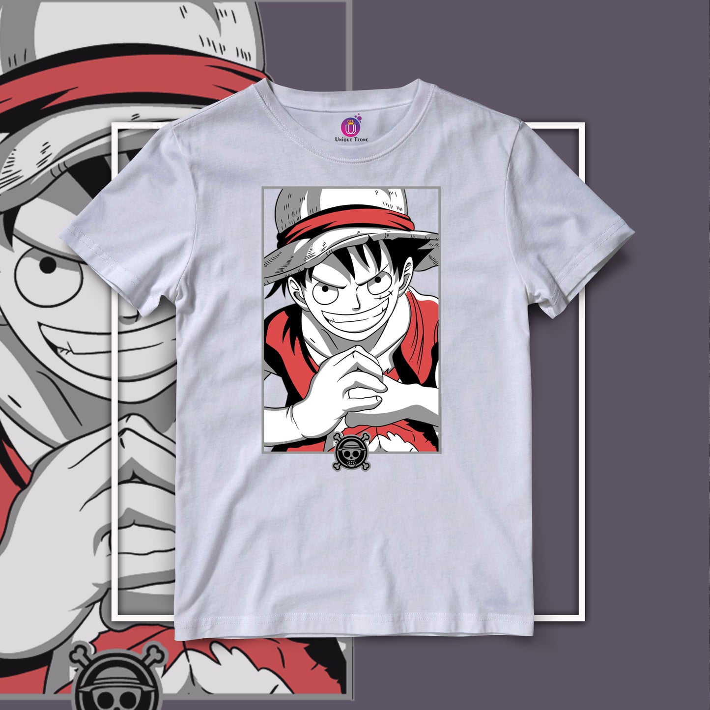 Happy Luffy One Piece Half Sleeve Round Neck Unisex Anime Tshirt