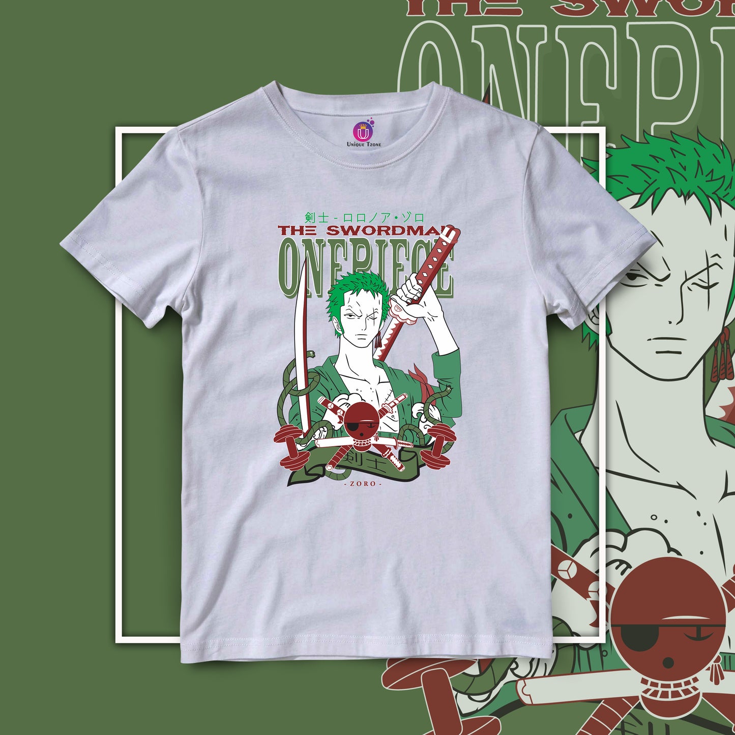 Zoro One Piece Half Sleeve Round Neck Unisex Anime Tshirt