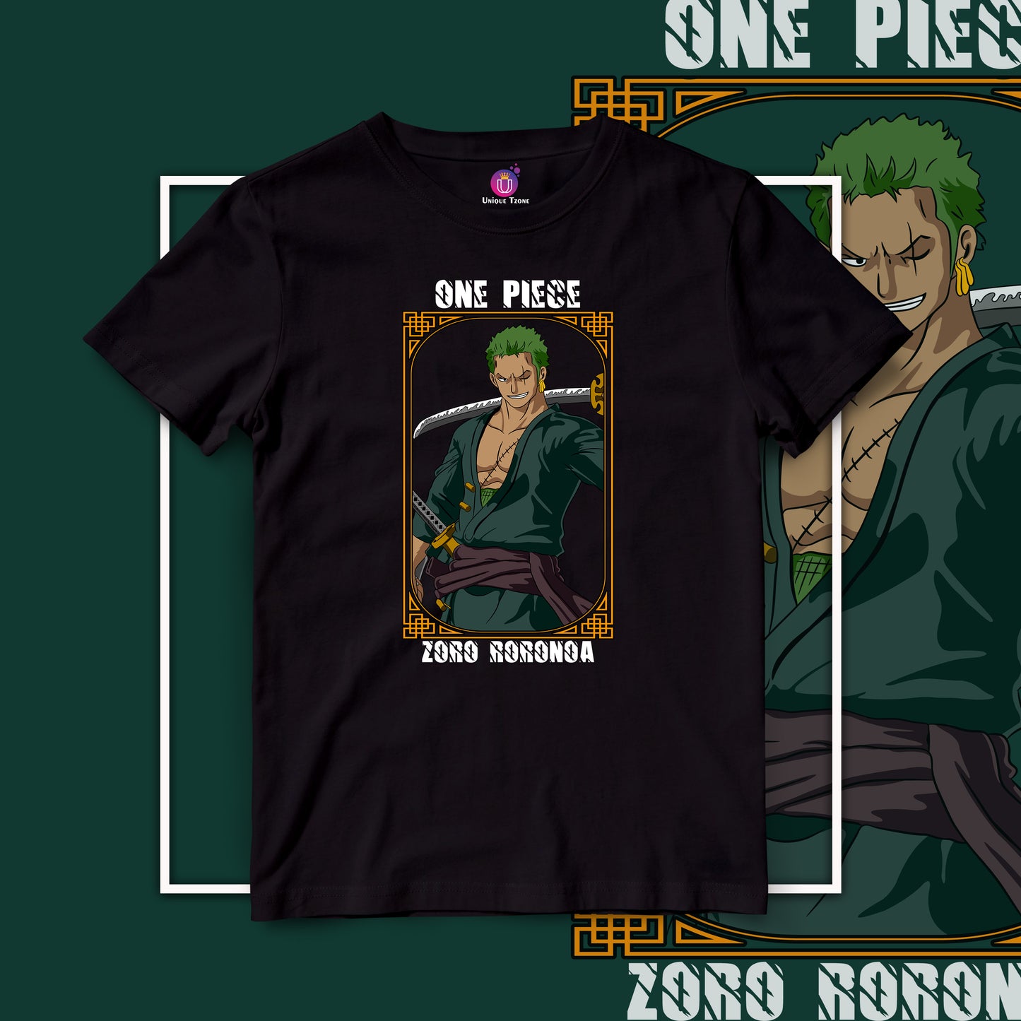 Pirate Hunter Roronoa Zoro One Piece Round Neck Half Sleeve Unisex Anime Tshirt