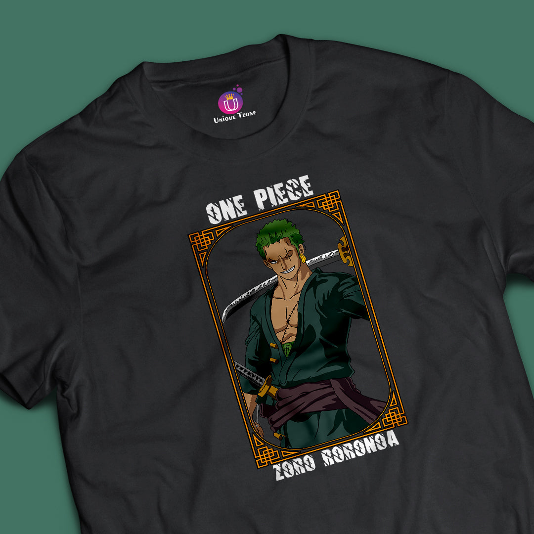 Pirate Hunter Roronoa Zoro One Piece Round Neck Half Sleeve Unisex Anime Tshirt