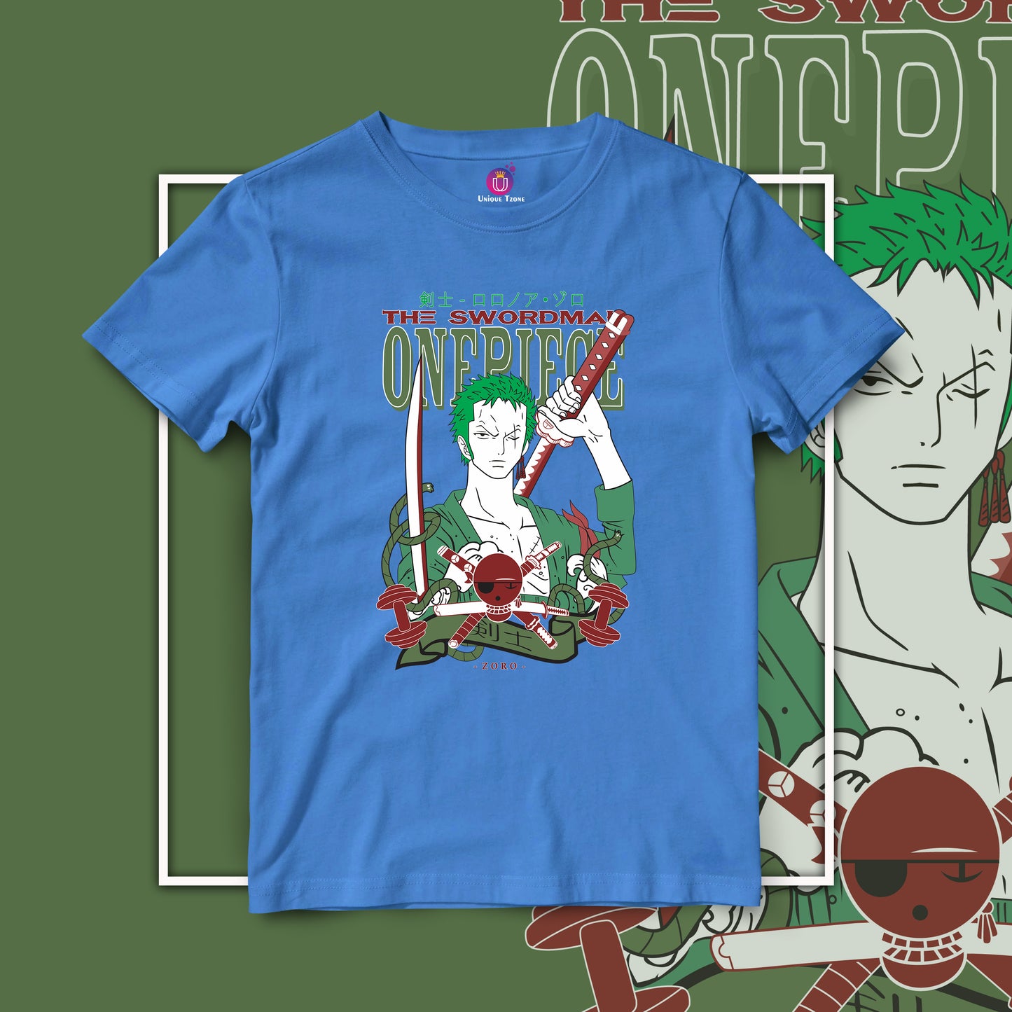 Zoro One Piece Half Sleeve Round Neck Unisex Anime Tshirt