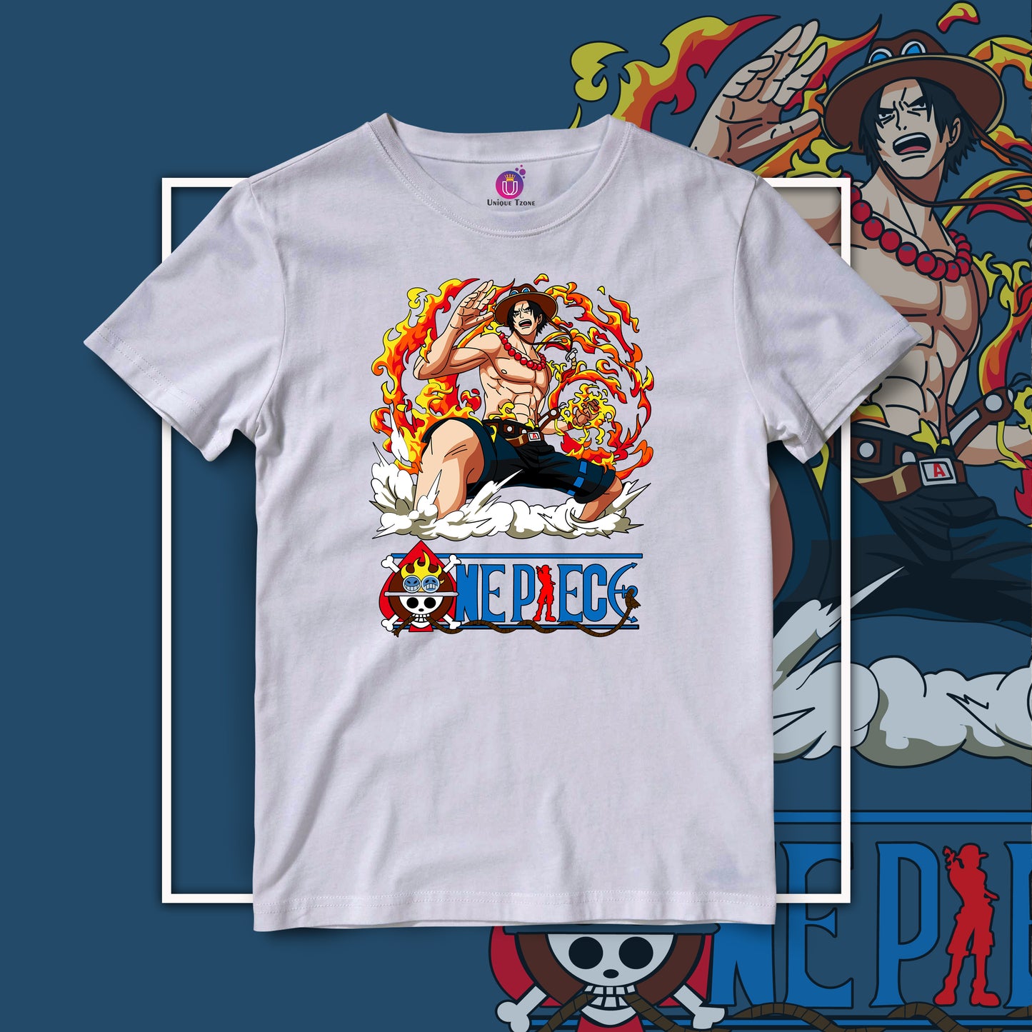 Portgas One Piece Anime Graphics Half Sleeve Unisex Round Neck Cotton Tshirt