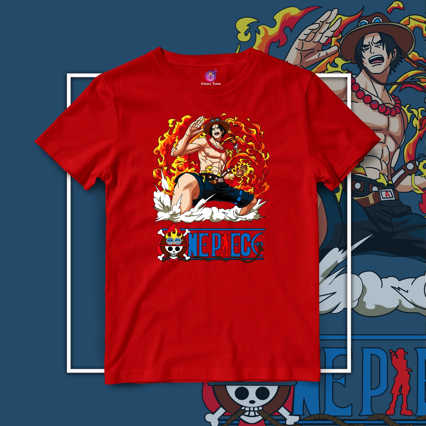 Portgaz D Ace One Piece Anime Graphics Half Sleeve Round Neck Anime Graphics Tshirt