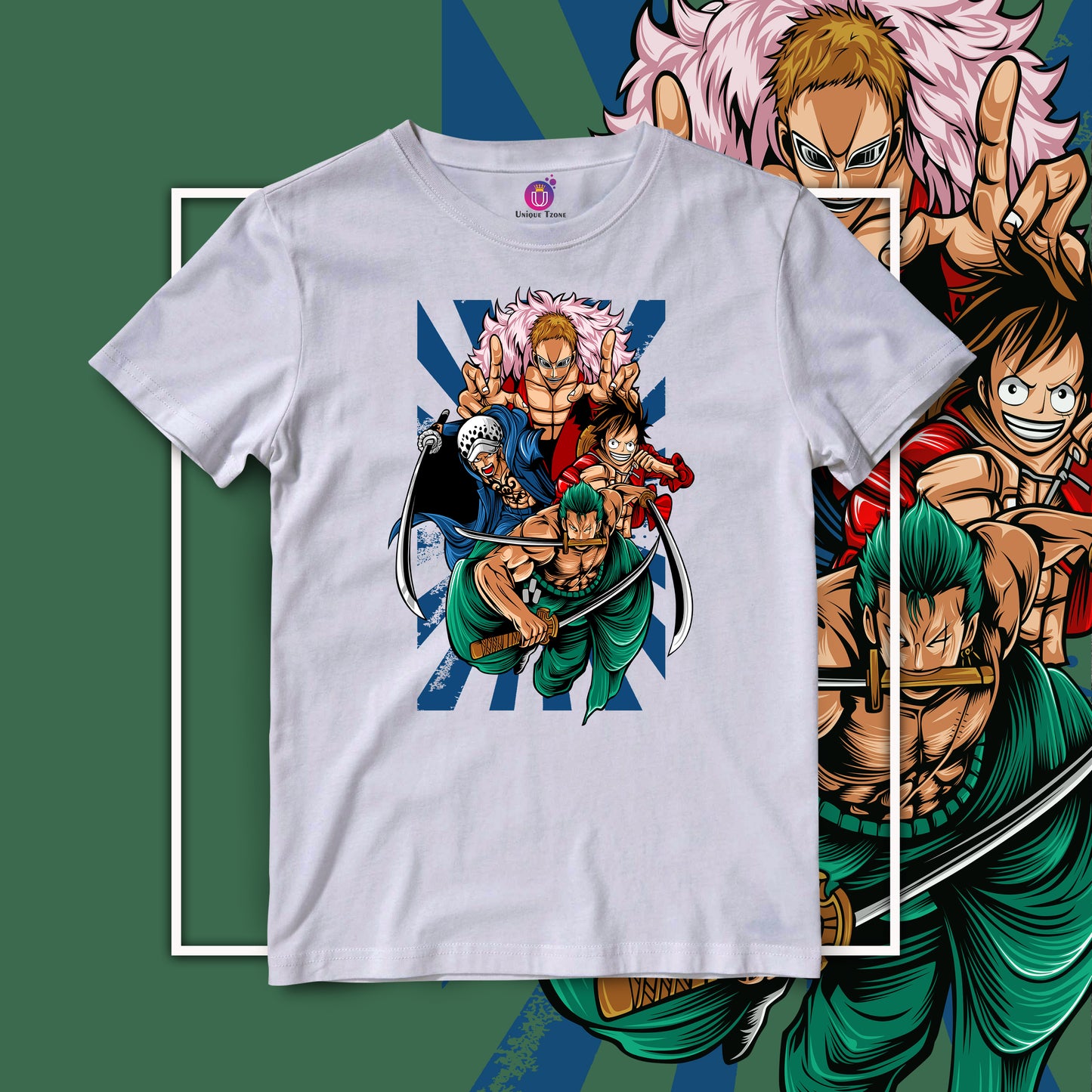 One Piece Action Anime Graphics Half Sleeve Round Neck Unisex Cotton Tshirt