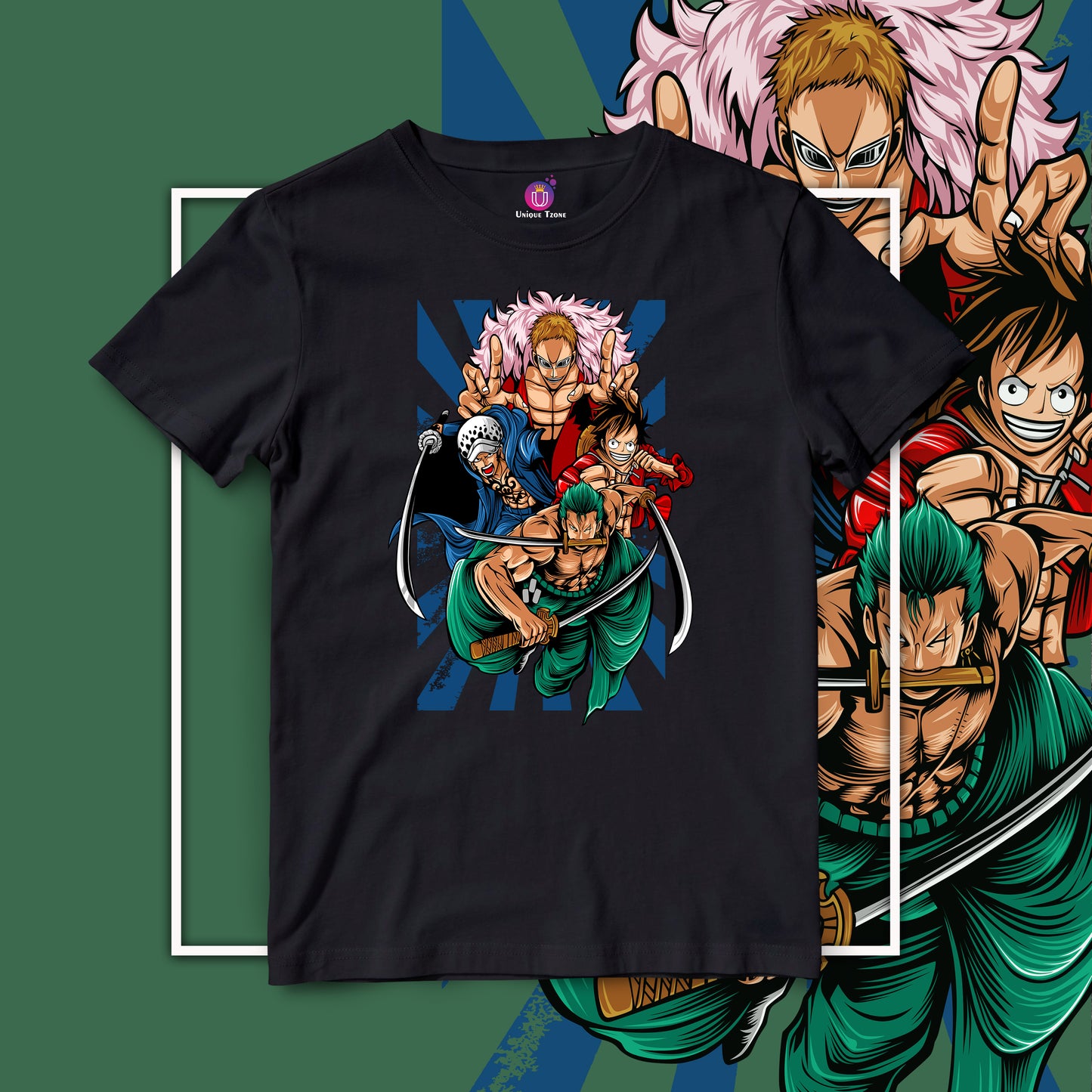 One Piece Action Anime Graphics Half Sleeve Round Neck Unisex Cotton Tshirt