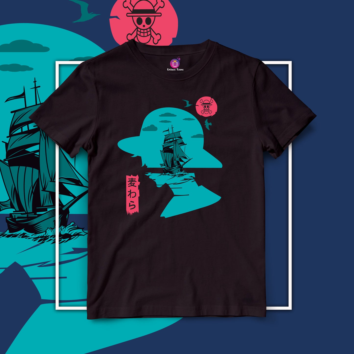 One Piece Landscape Anime Half Sleeve Round Neck Cotton Tshirt