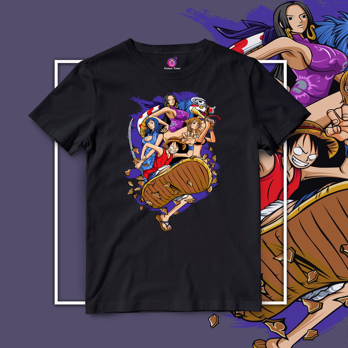 Luffy With Boa And Nami One Piece Anime Graphics Half Sleeve Unisex Round Neck Anime Tshirt