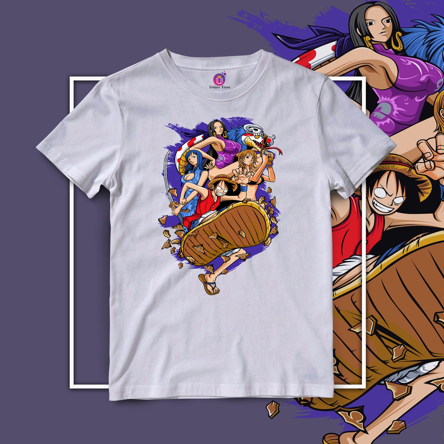 Luffy With Boa And Nami One Piece Anime Graphics Half Sleeve Unisex Round Neck Anime Tshirt
