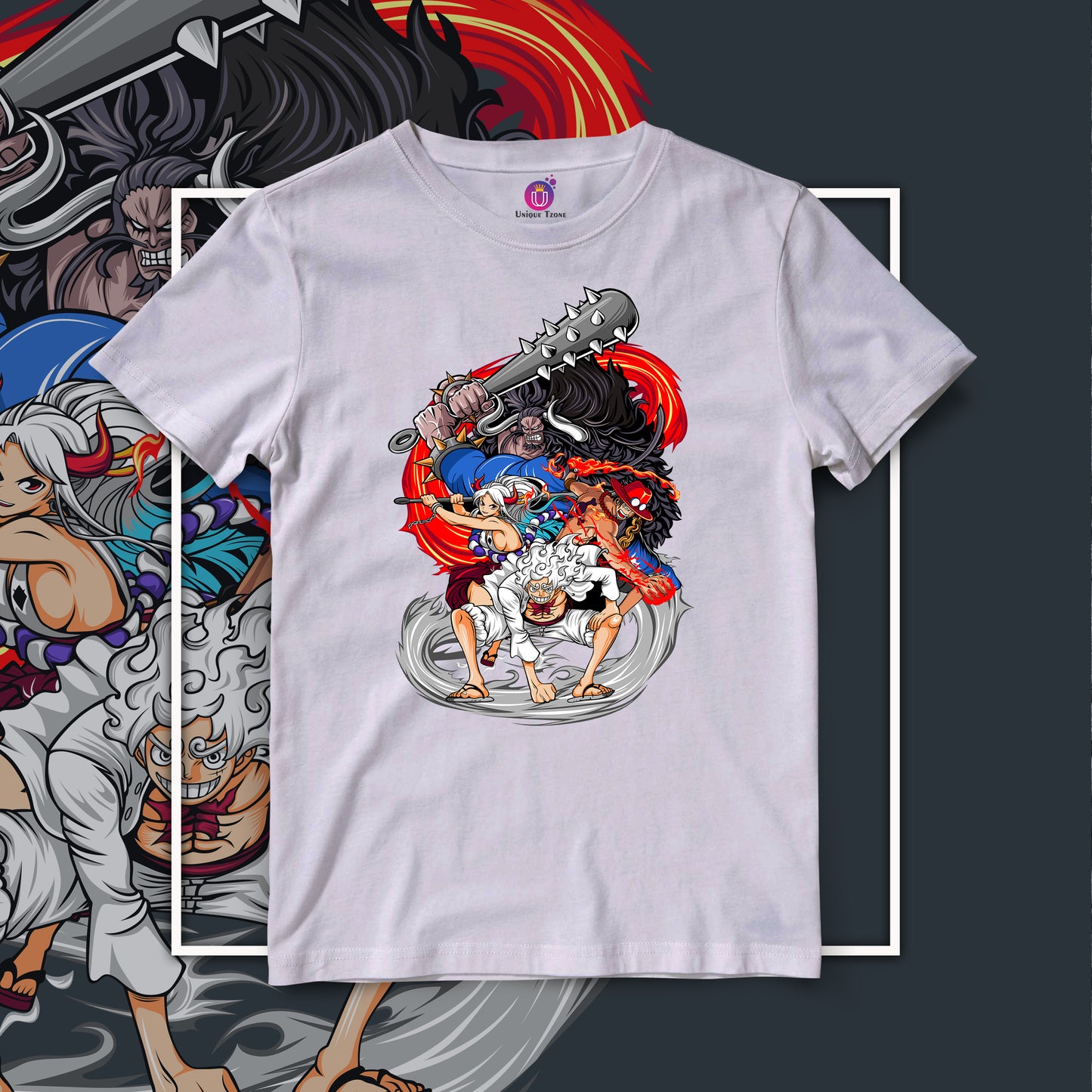 Lufffy Portgas Yamato And Kaido One Piece Anime Graphics Half Sleeve Round Neck Unisex Cotton Tshirt