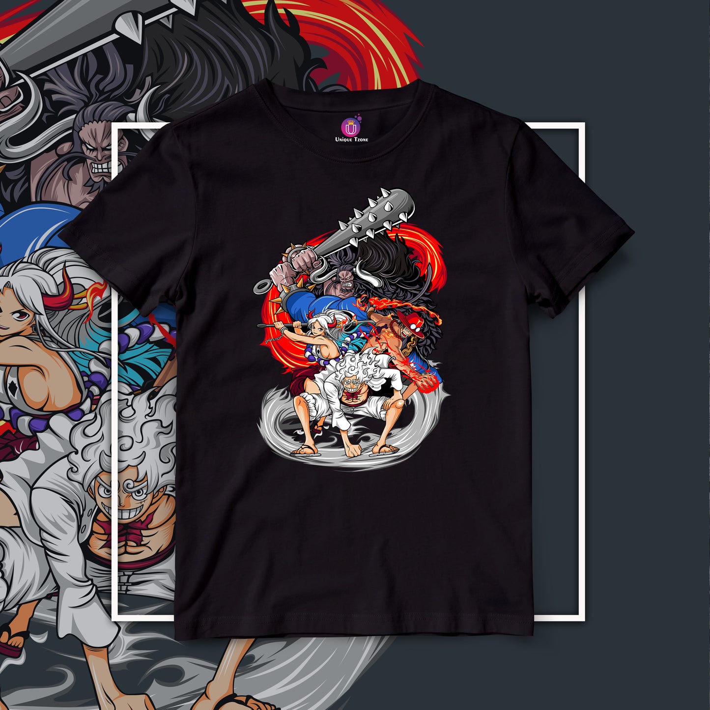Lufffy Portgas Yamato And Kaido One Piece Anime Graphics Half Sleeve Round Neck Unisex Cotton Tshirt