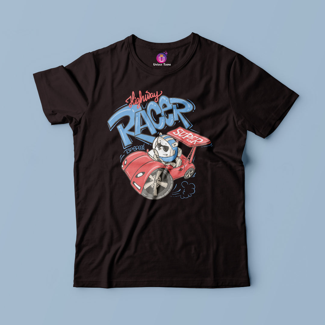 Racer Women Round Neck Half Sleeve Cotton Tshirt