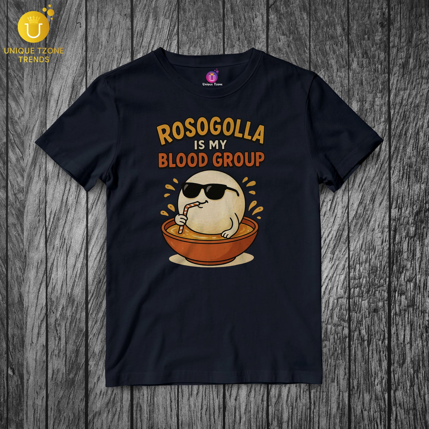 Rosogolla Is My Blood Group Bengali Graphics Half Sleeve Round Neck Unisex Cotton Tshirt
