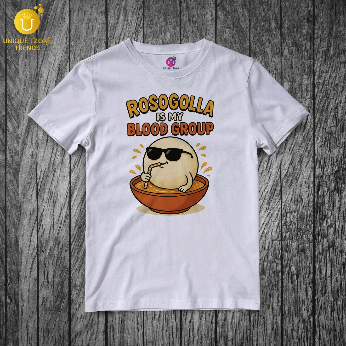 Rosogolla Is My Blood Group Bengali Graphics Half Sleeve Round Neck Unisex Cotton Tshirt