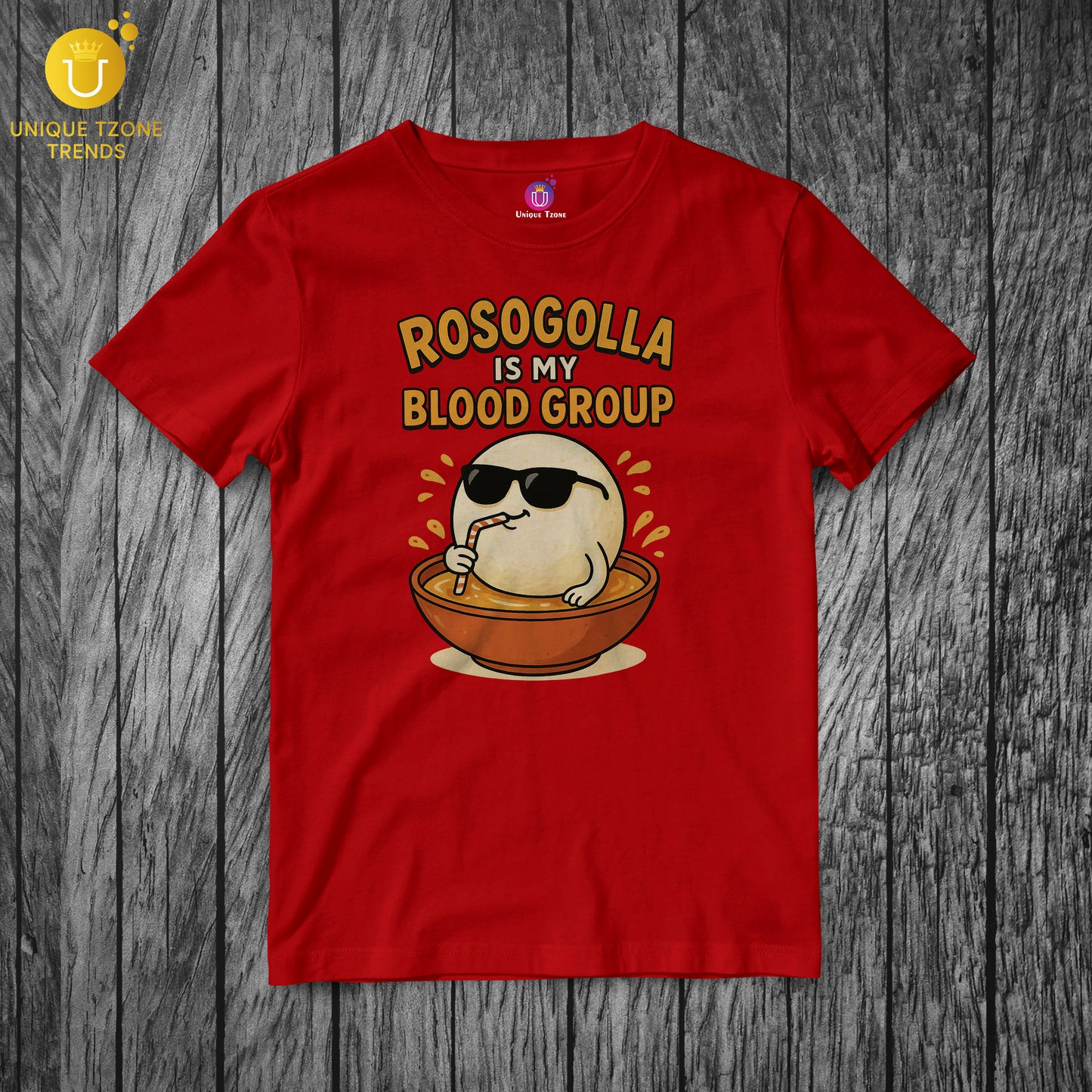 Rosogolla Is My Blood Group Bengali Graphics Half Sleeve Round Neck Unisex Cotton Tshirt