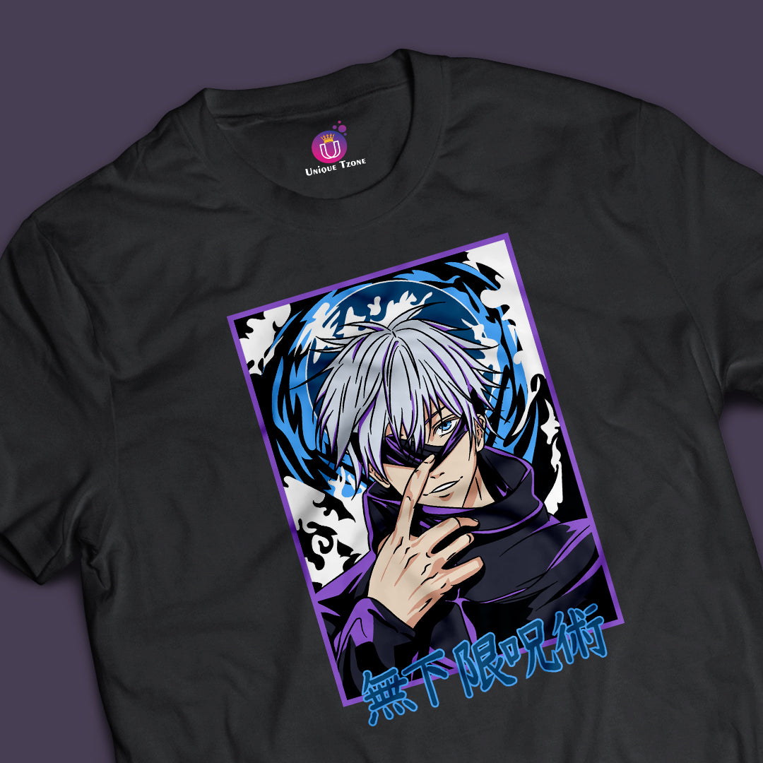 Gojo Satoru Jujutsu Kaisen Anime Graphics Half Sleeve Unisex Round Neck Cotton Tshirt