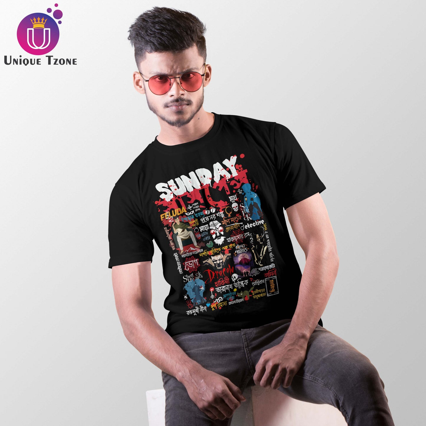 Sunday Suspense Bengali Graphics Unisex Half Sleeve Round Neck Cotton Tshirt