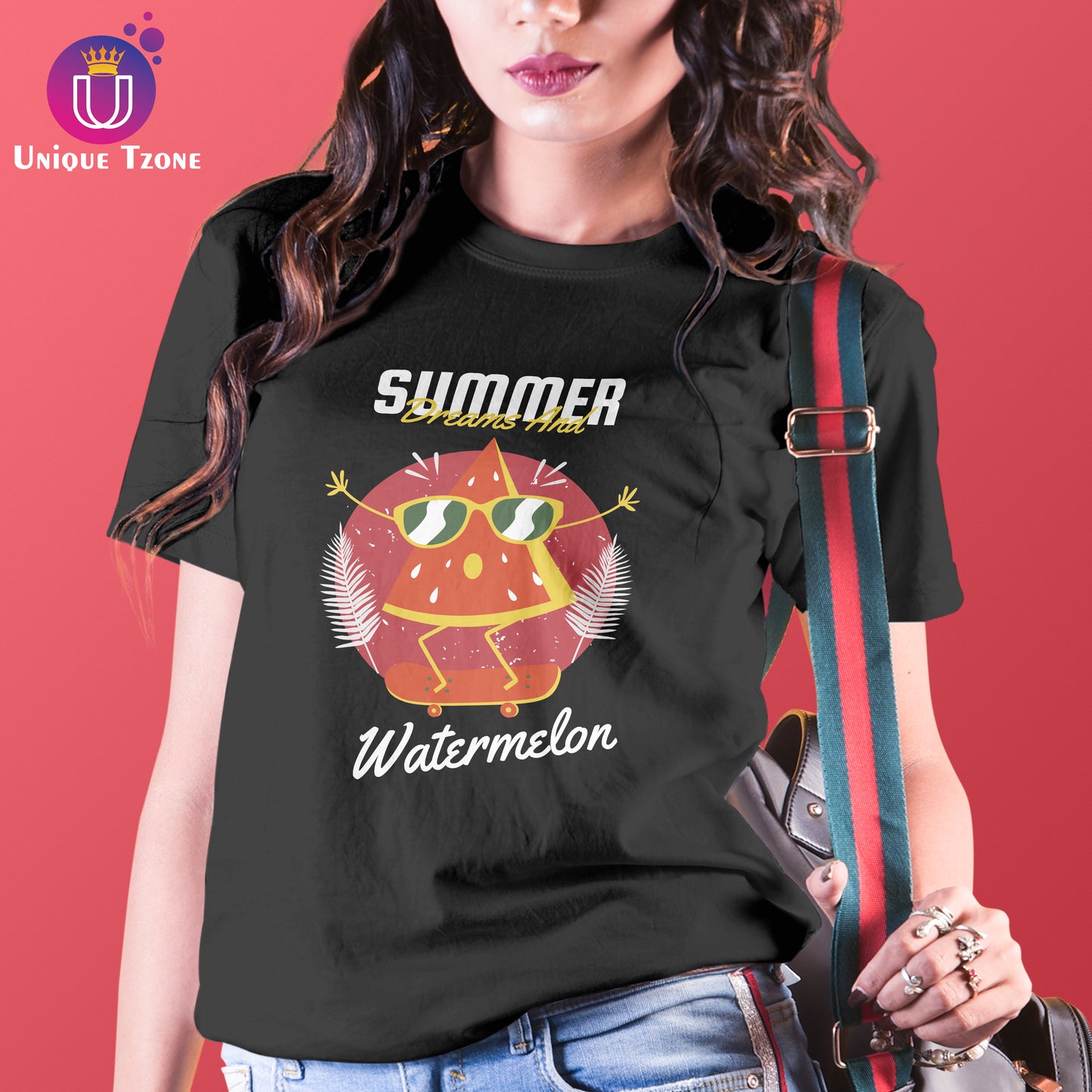 Summer Dream & Watermelon Women Round Nek Half Sleeve Cotton Tshirt