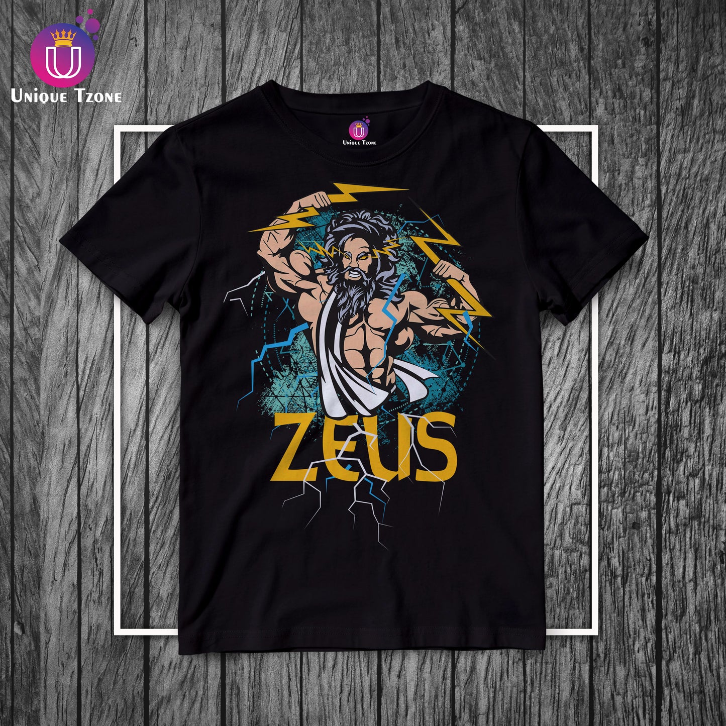 Zeus The God Of Thunder Unique Graphics Round Neck Half Sleeve Unisex Black Cotton Tshirt