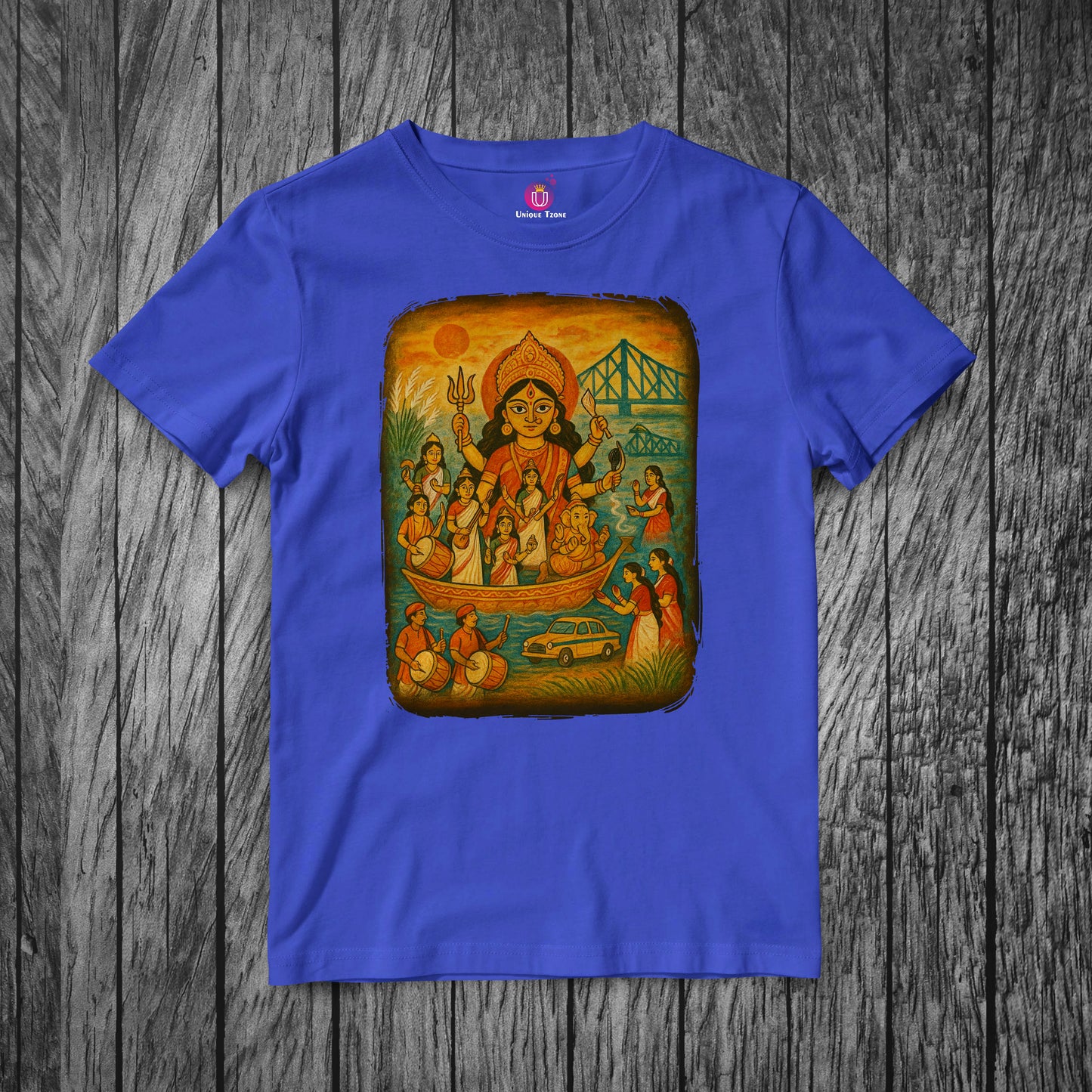 Jai Maa Durga Bengali Hand Print Style Round Neck Pure Cotton Half Sleeve Unisex Tshirt