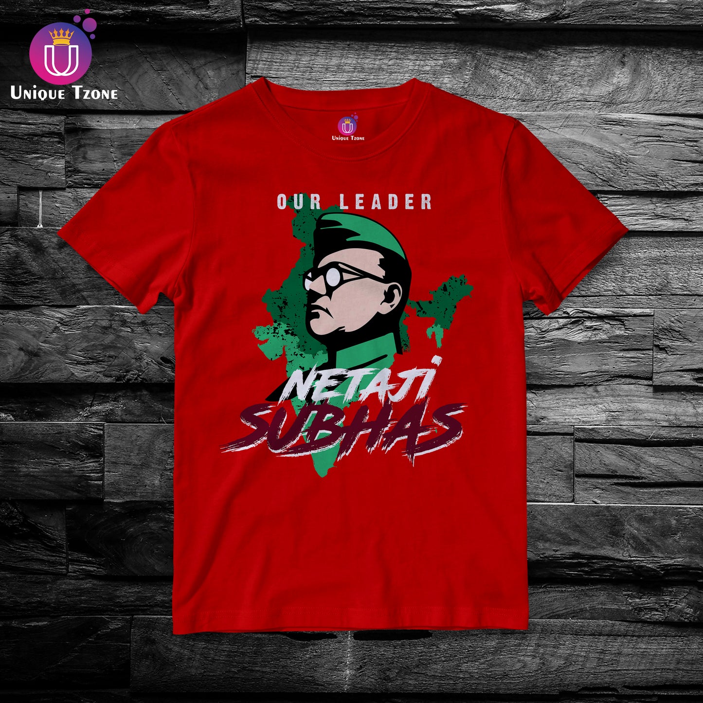 Our Leader Netaji Subhas Round Neck Half Sleeve Unisex Cotton Tshirt