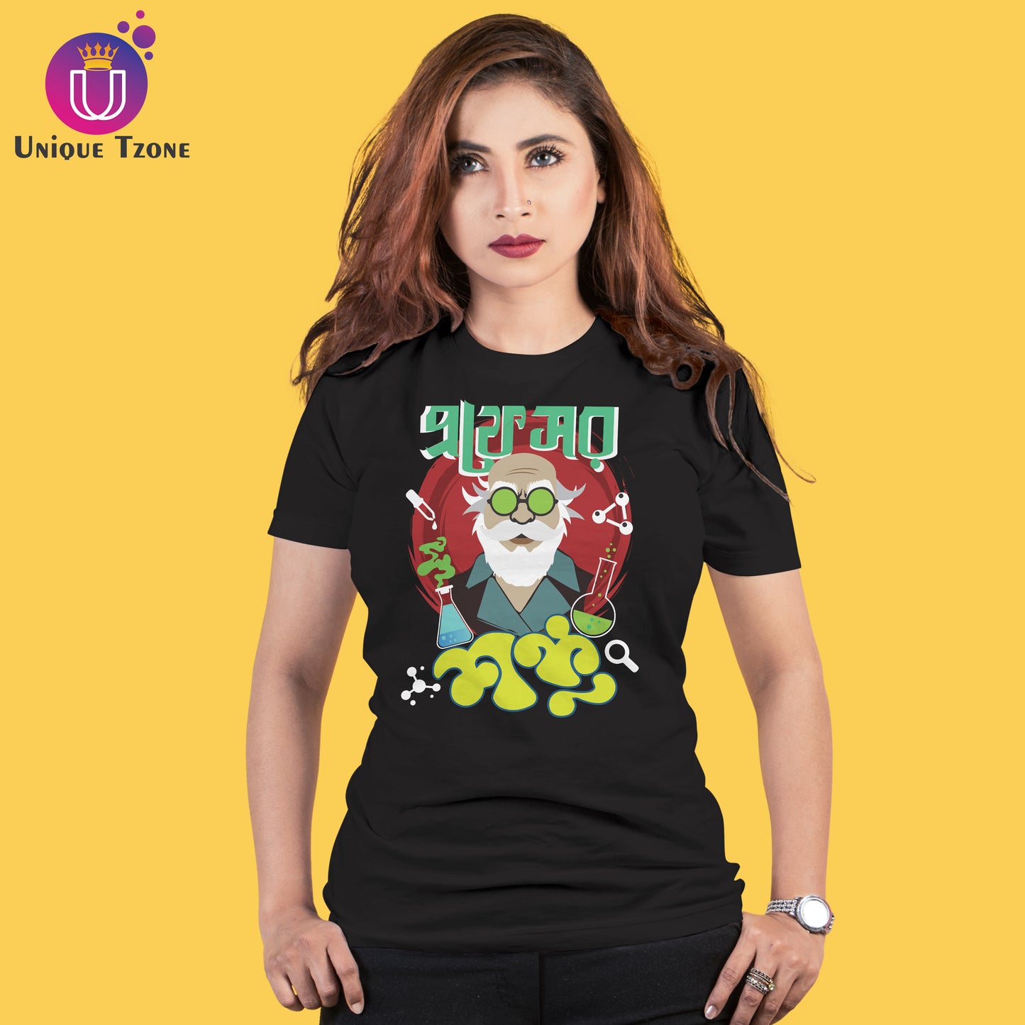 Professor Shonku Bengali Graphics Round Neck Half Sleeve Unisex Cotton Tshirt