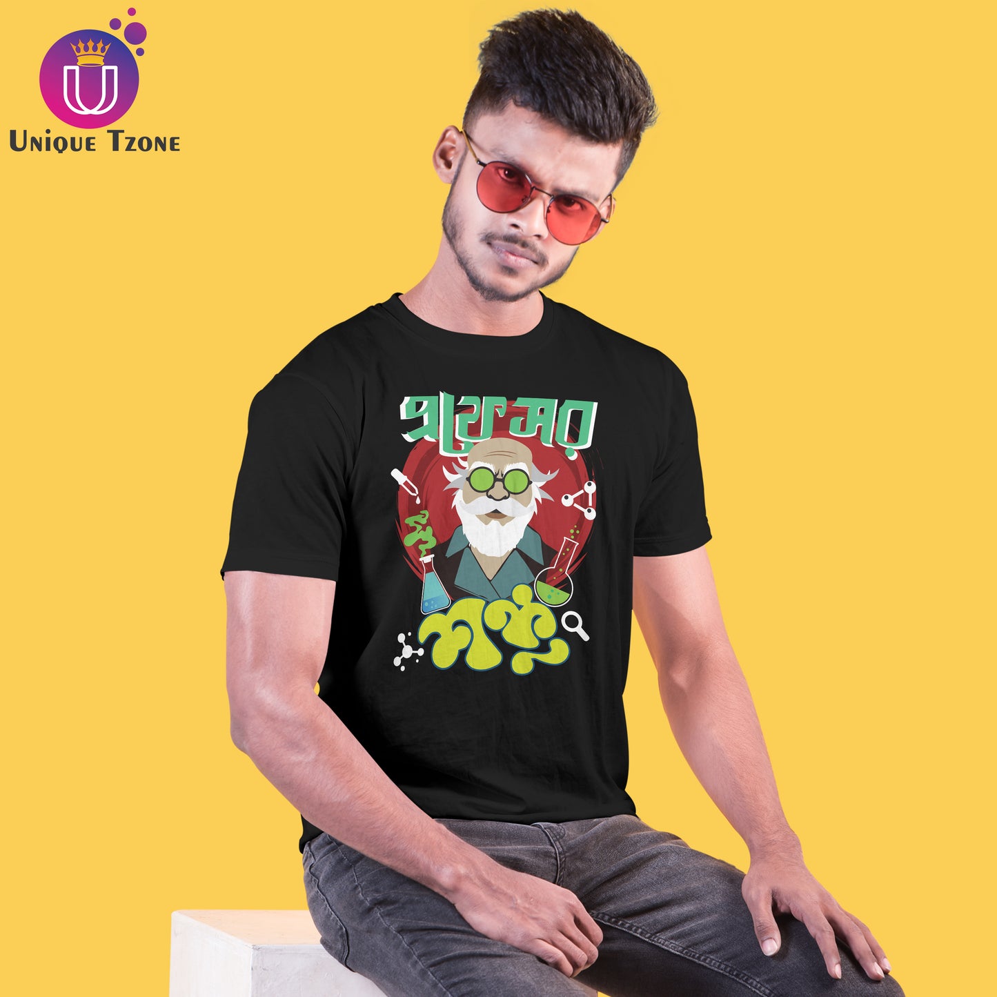 Professor Shonku Bengali Graphics Round Neck Half Sleeve Unisex Cotton Tshirt